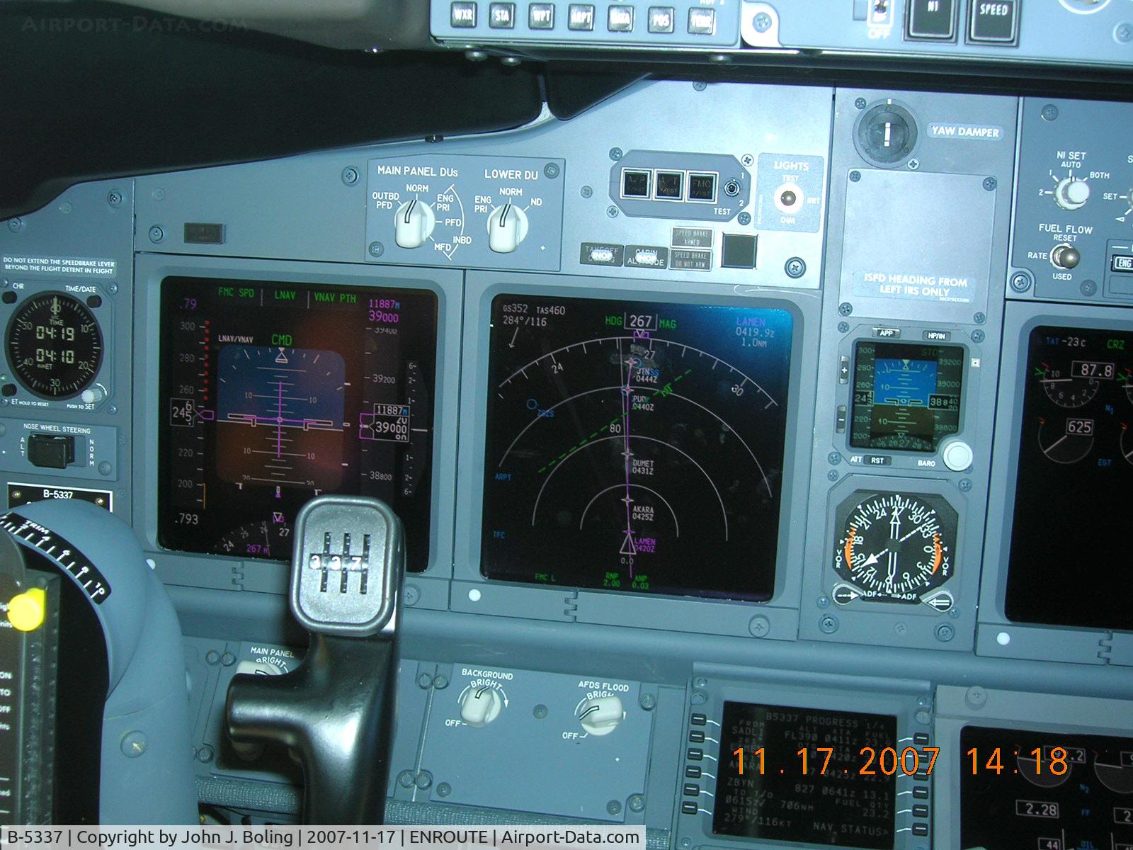 B-5337, 2007 Boeing 737-84P C/N 35747, Boeing 737-84P enroute to Taiyuan, PRC at FL390, M .79