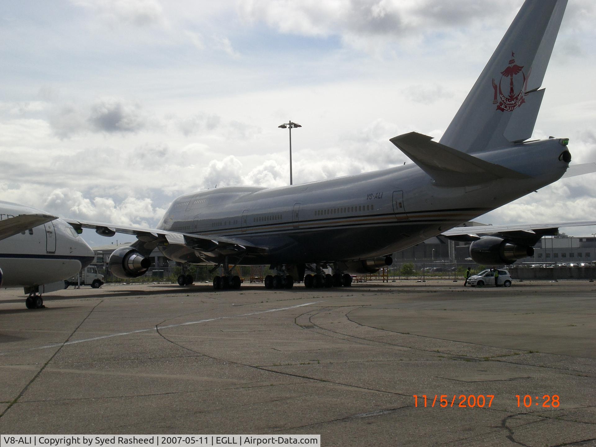 V8-ALI, 1992 Boeing 747-430 C/N 26426, B744 - Sultante of Brunei on ground @ Heathrow