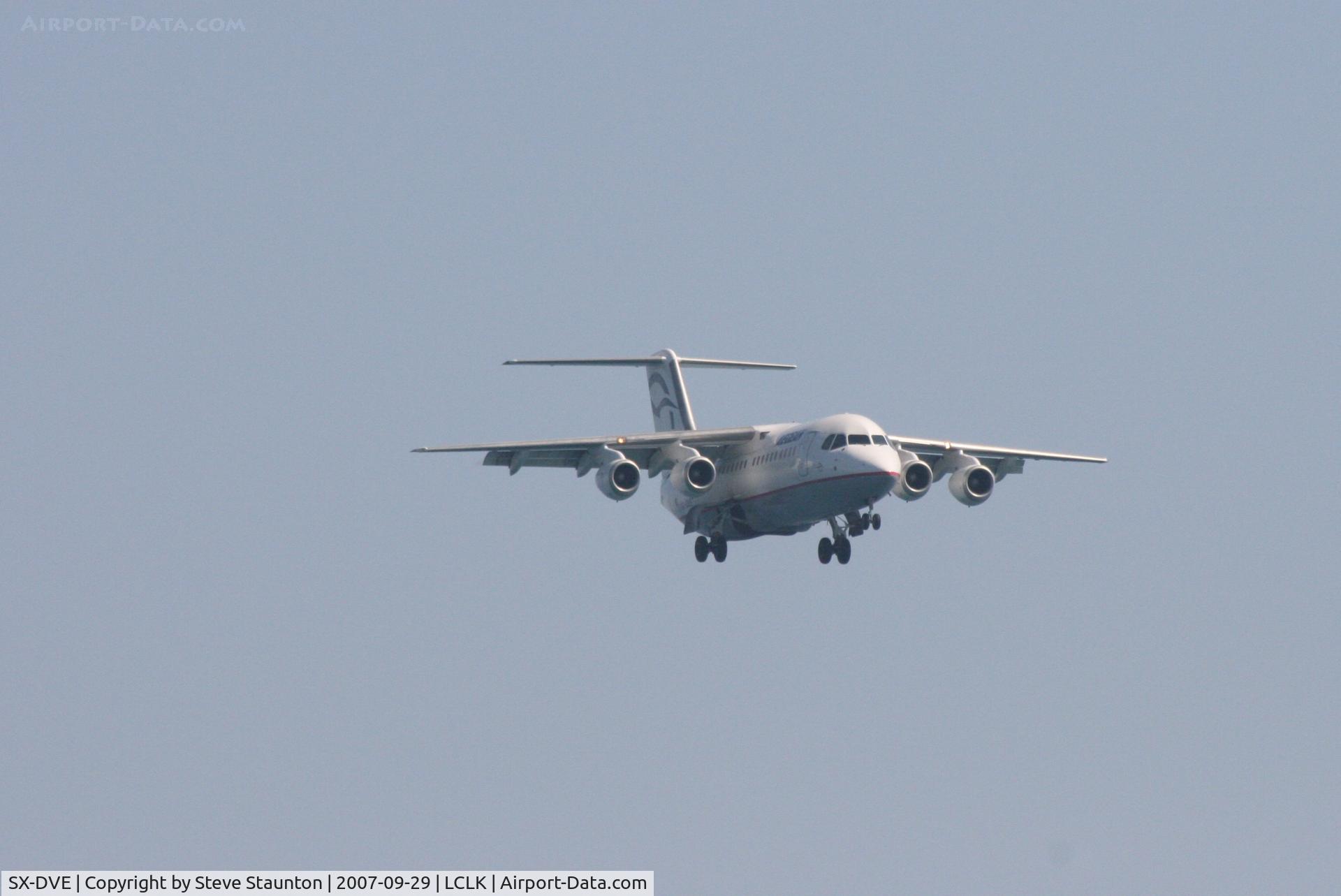 SX-DVE, 2000 British Aerospace Avro 146-RJ100 C/N E3374, Taken on a beach in Larnaca 29th September 2007