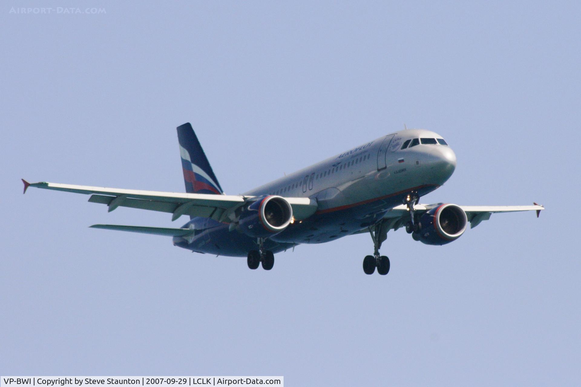 VP-BWI, 2004 Airbus A320-214 C/N 2163, Taken on a beach in Larnaca 29th September 2007