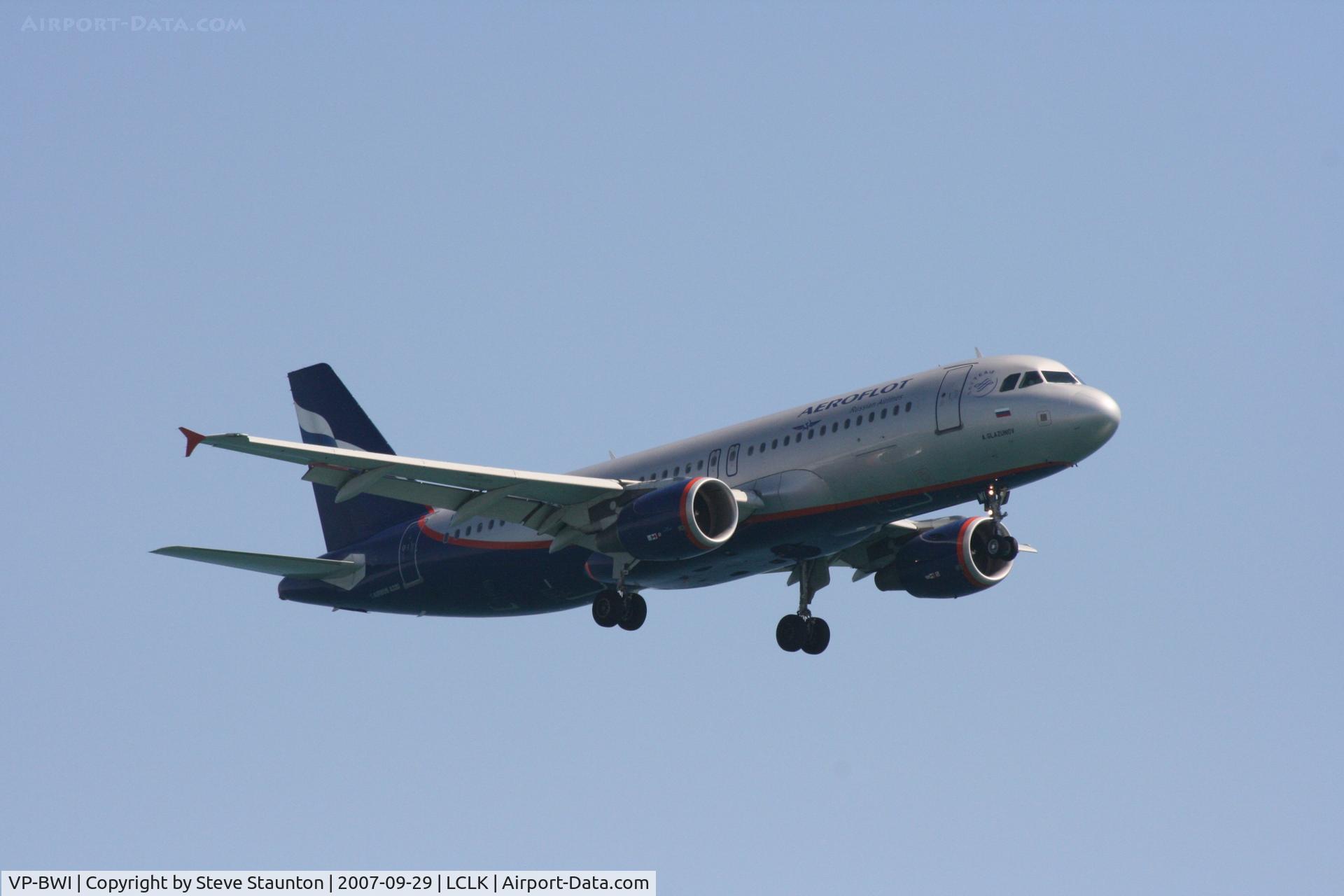 VP-BWI, 2004 Airbus A320-214 C/N 2163, Taken on a beach in Larnaca 29th September 2007