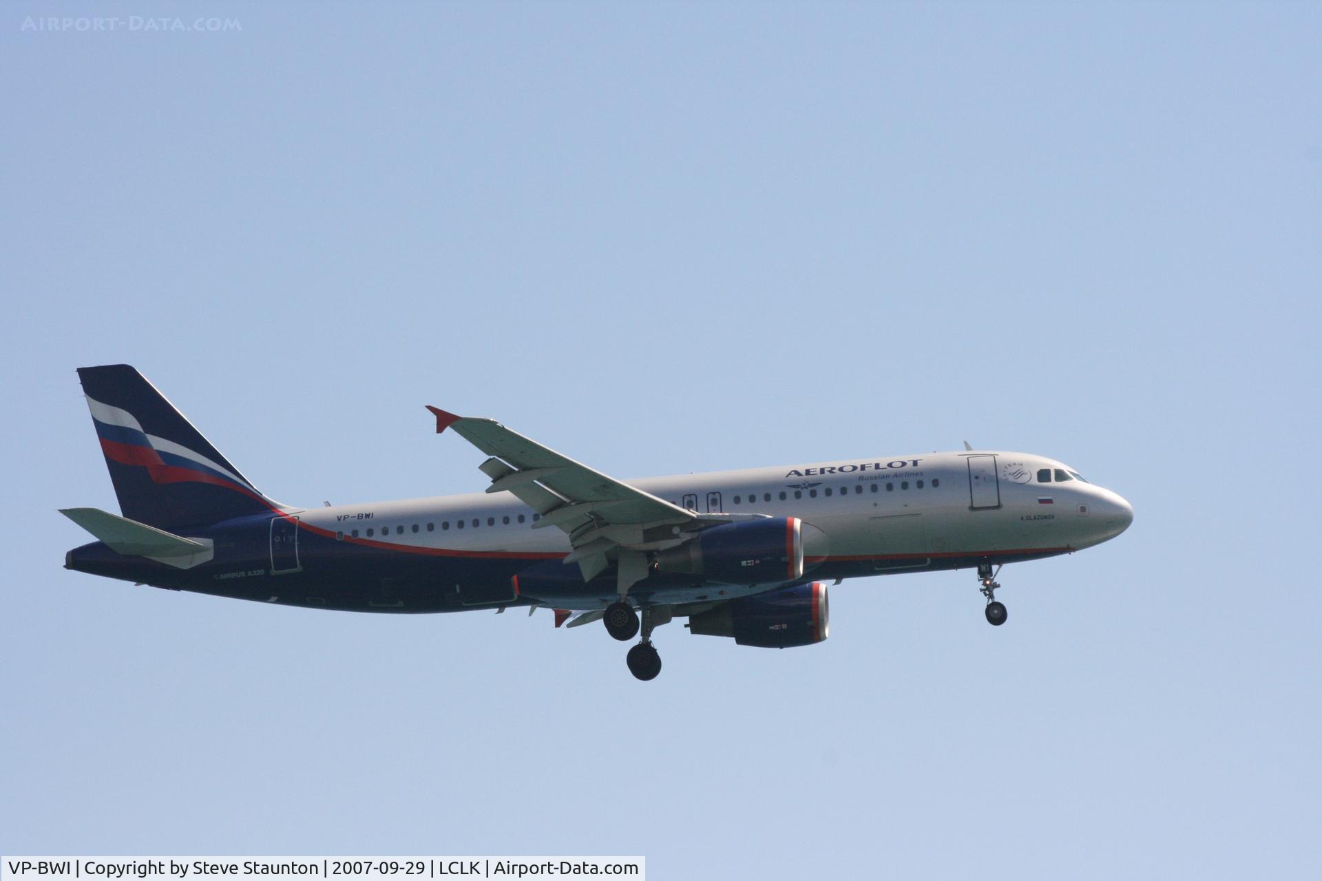 VP-BWI, 2004 Airbus A320-214 C/N 2163, Taken on a beach in Larnaca 29th September 2007