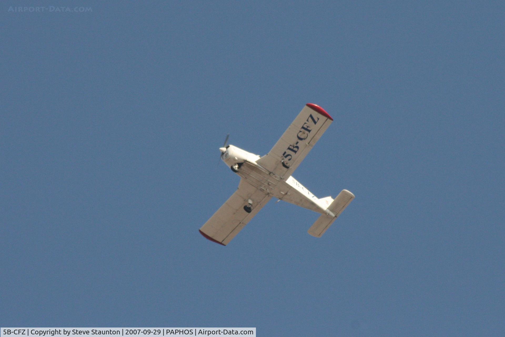 5B-CFZ, Piper PA-28-140 Cherokee C/N 28-7125287, Taken in the overhead whilst sitting by the pool drinking Keo at Paphos, Cyprus