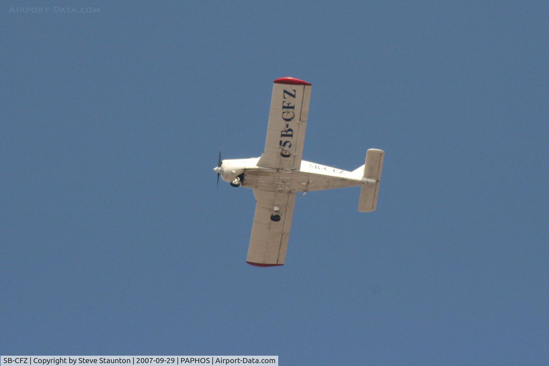 5B-CFZ, Piper PA-28-140 Cherokee C/N 28-7125287, Taken in the overhead whilst sitting by the pool drinking Keo at Paphos, Cyprus