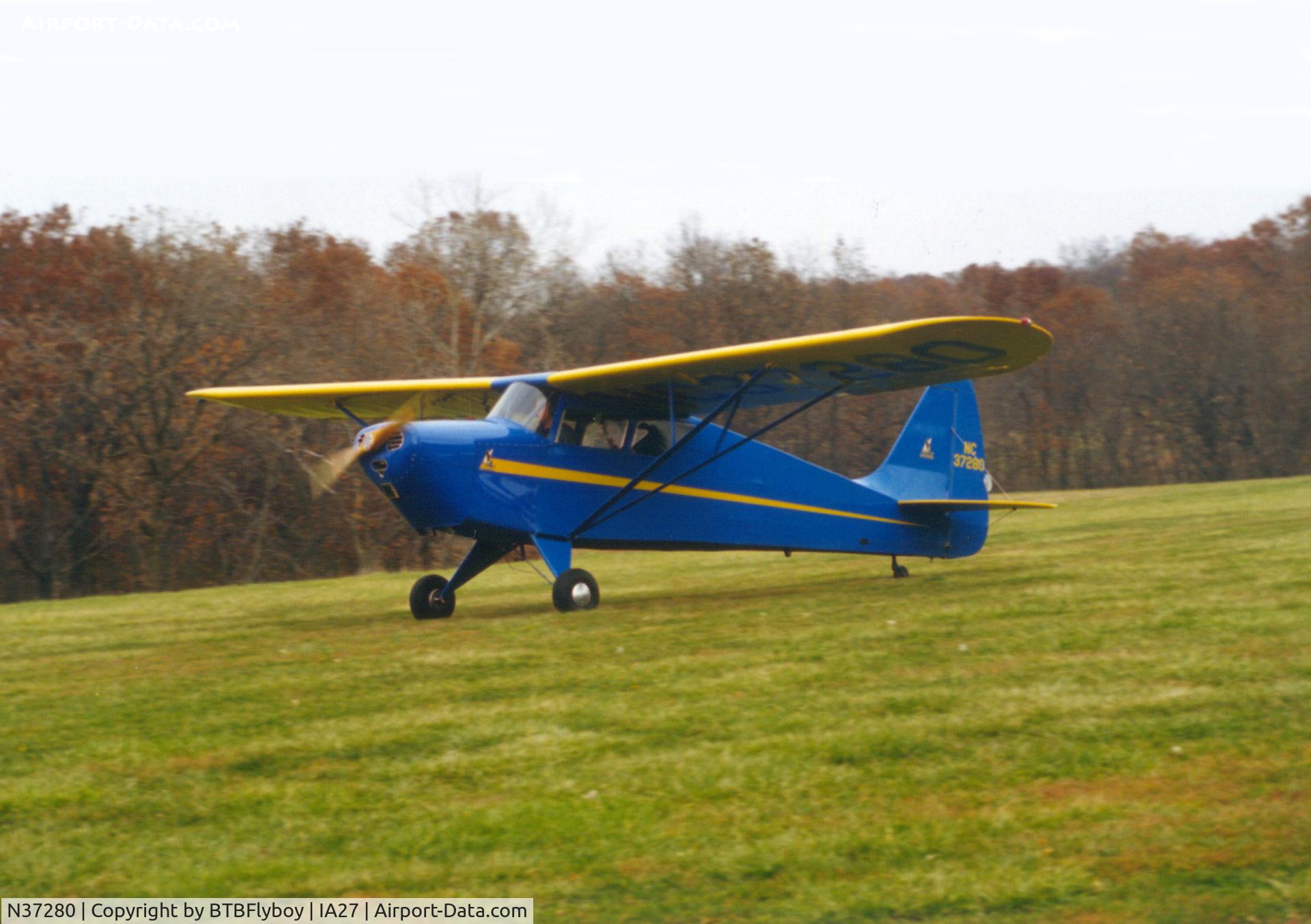 N37280, 1941 Interstate S-1A Cadet C/N 123, Landing rollout at Antique Airfield near Blakesburg, IA