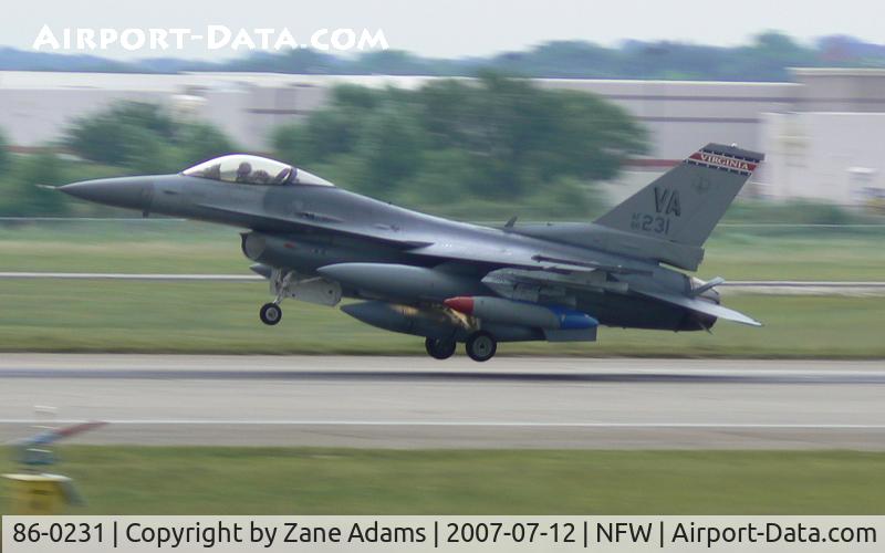 86-0231, 1986 General Dynamics F-16C Fighting Falcon C/N 5C-337, 192nd Fighter Wing - Virginia Air National Guard - Landing at Carswell