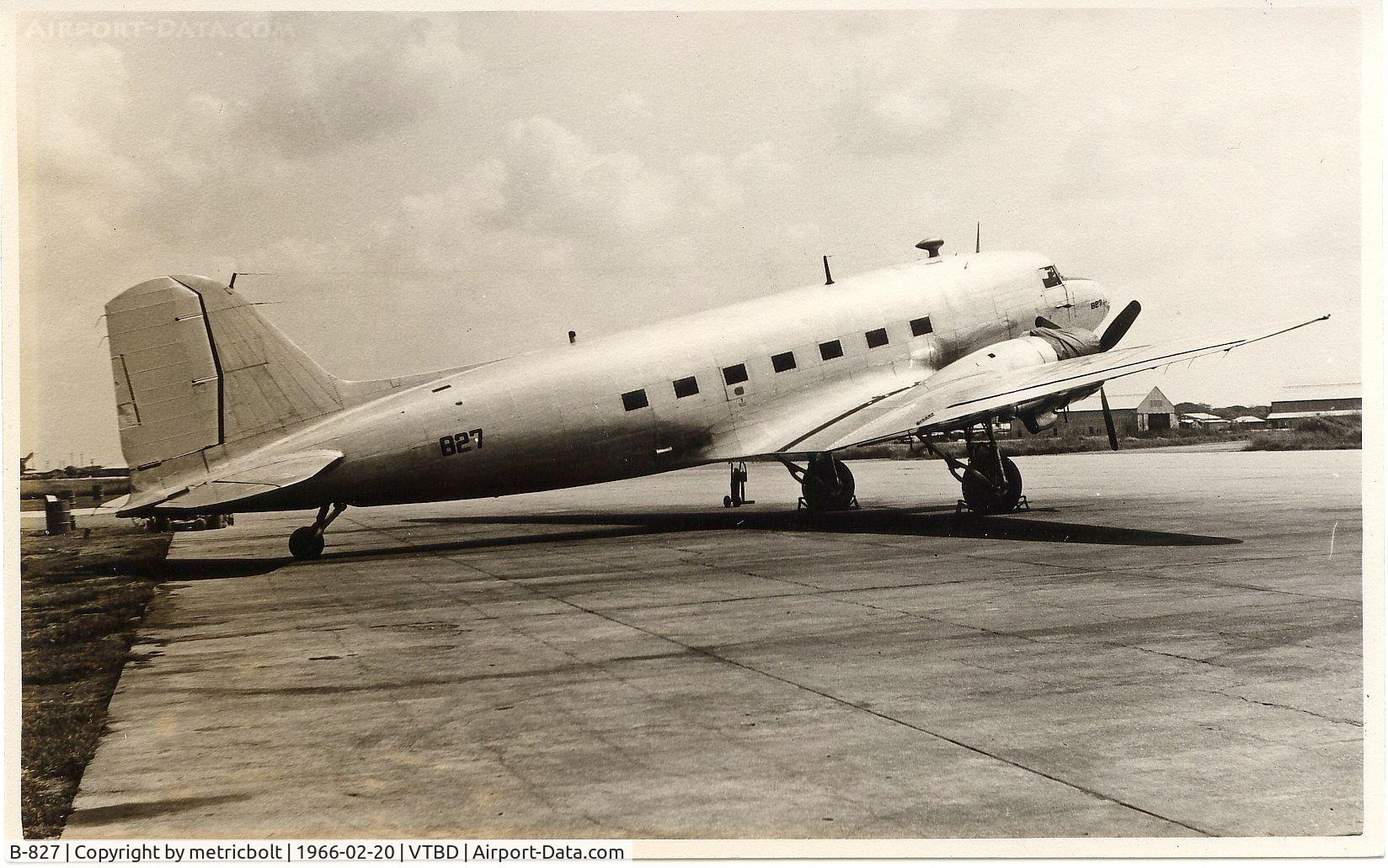 B-827, Douglas DC-3 C/N 13784, In typical Air America no colour and no nationality prefix non-livery