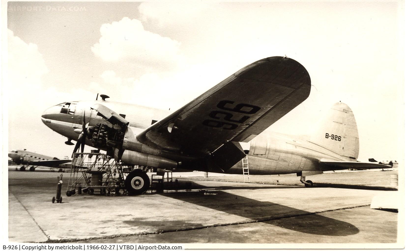 B-926, 1945 Curtiss C-46D Commando C/N 33372, Undergoing maintenance,Bangkok Don Muang airport.