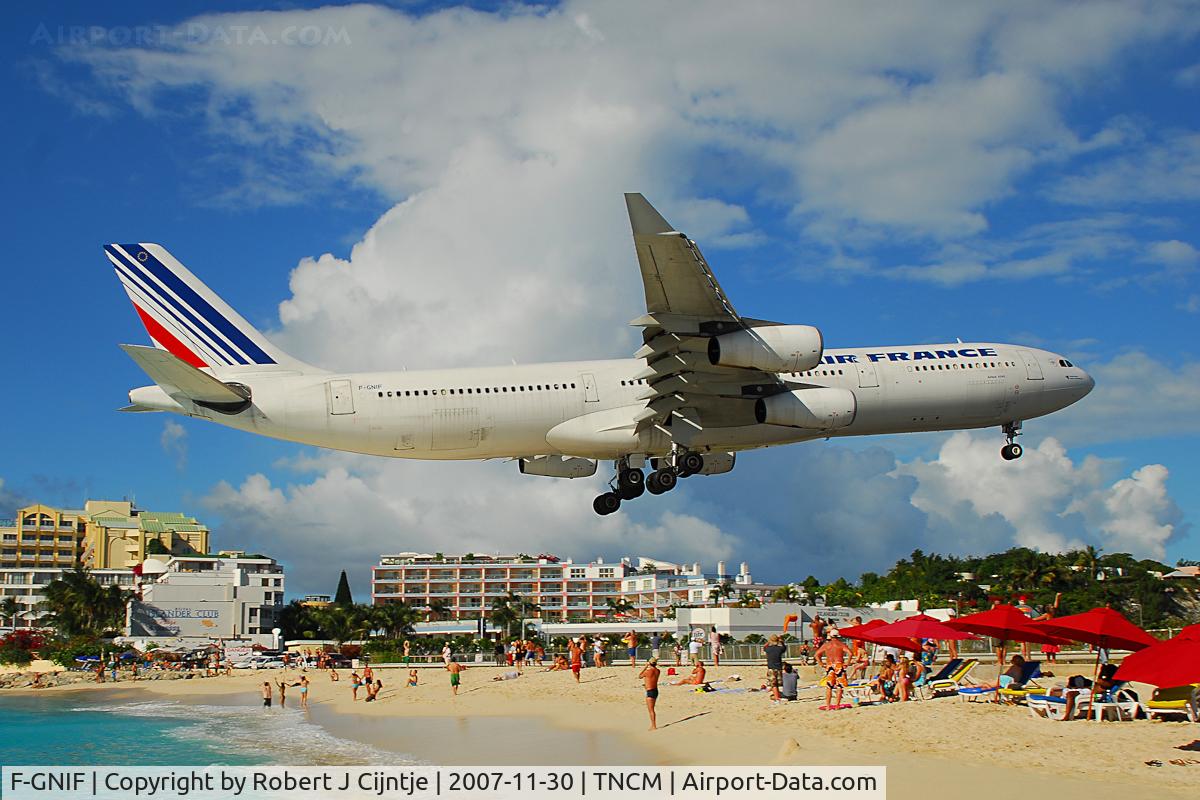 F-GNIF, 1997 Airbus A340-313X C/N 168, A fmiliar sight of Maho Beach