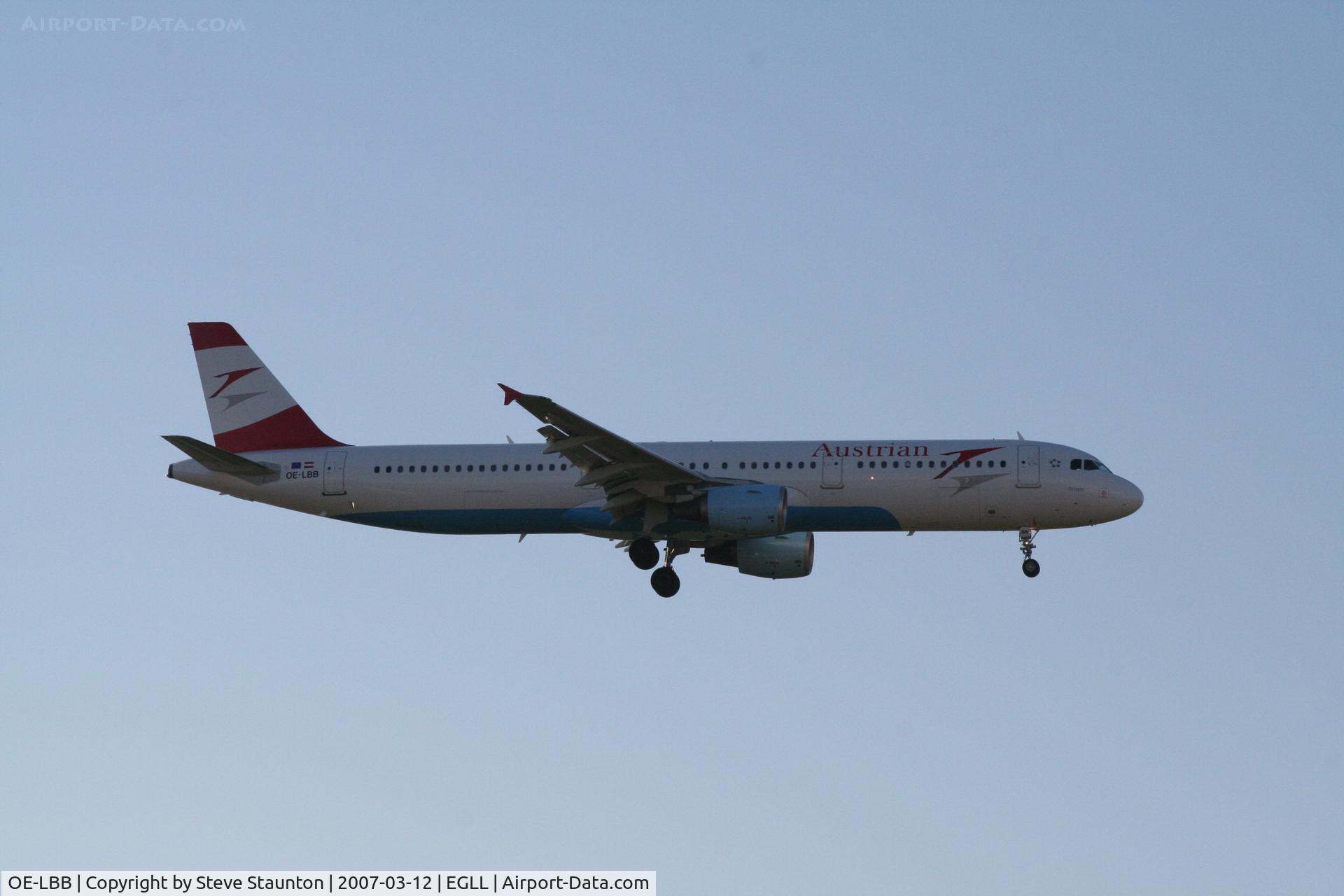 OE-LBB, 1995 Airbus A321-111 C/N 570, Taken at Heathrow Airport March 2007