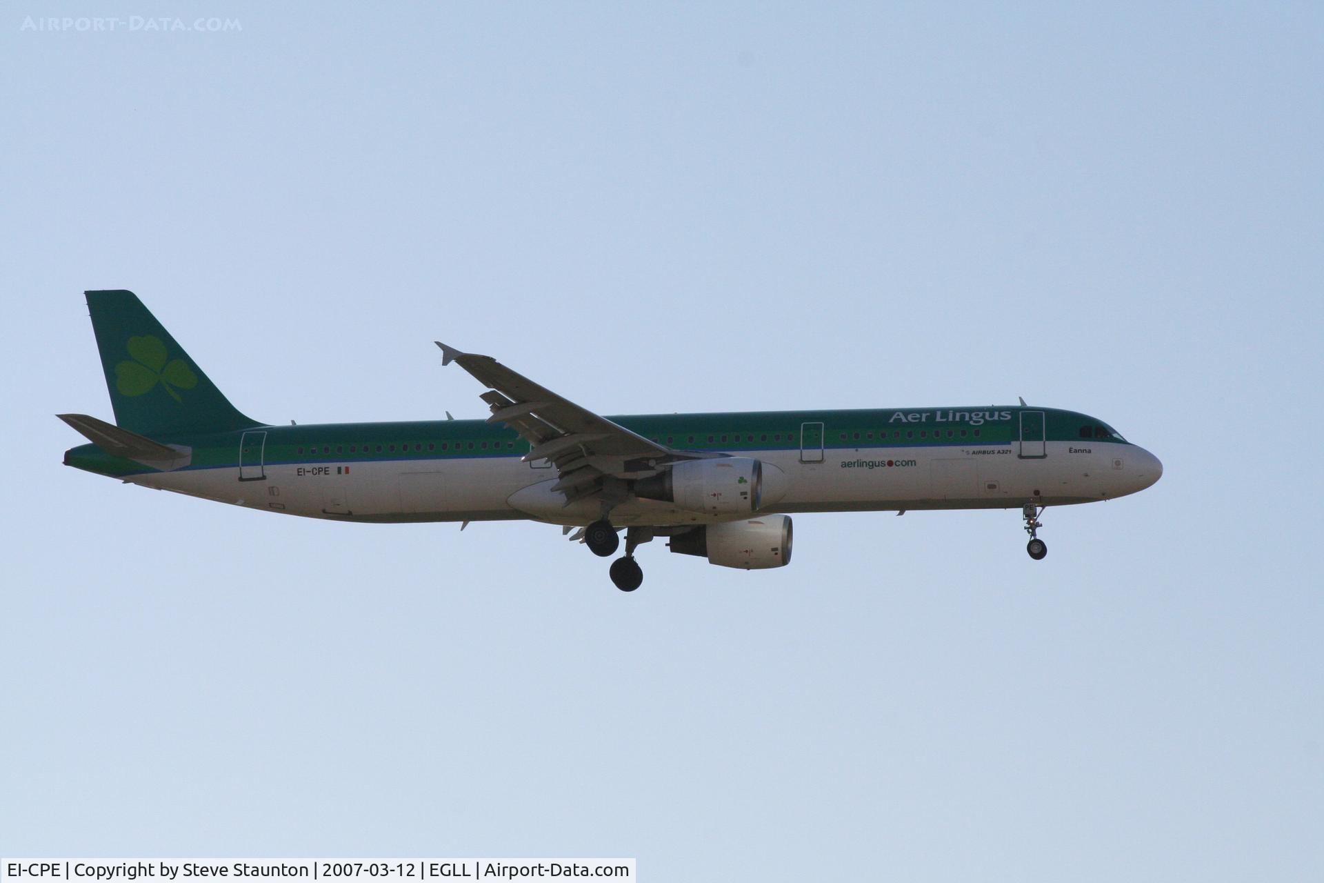 EI-CPE, 1998 Airbus A321-211 C/N 0926, Taken at Heathrow Airport March 2007
