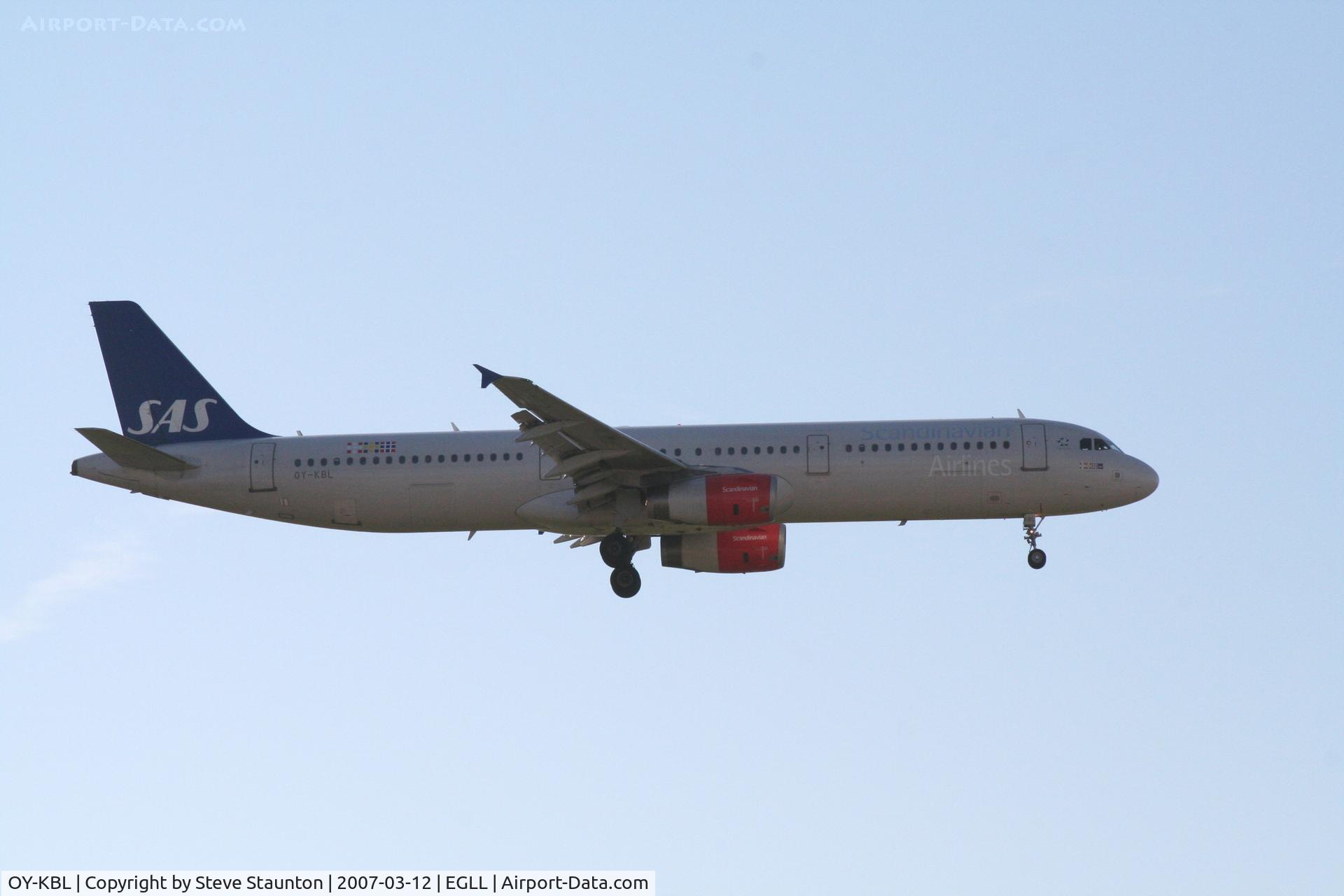OY-KBL, 2001 Airbus A321-232 C/N 1619, Taken at Heathrow Airport March 2007