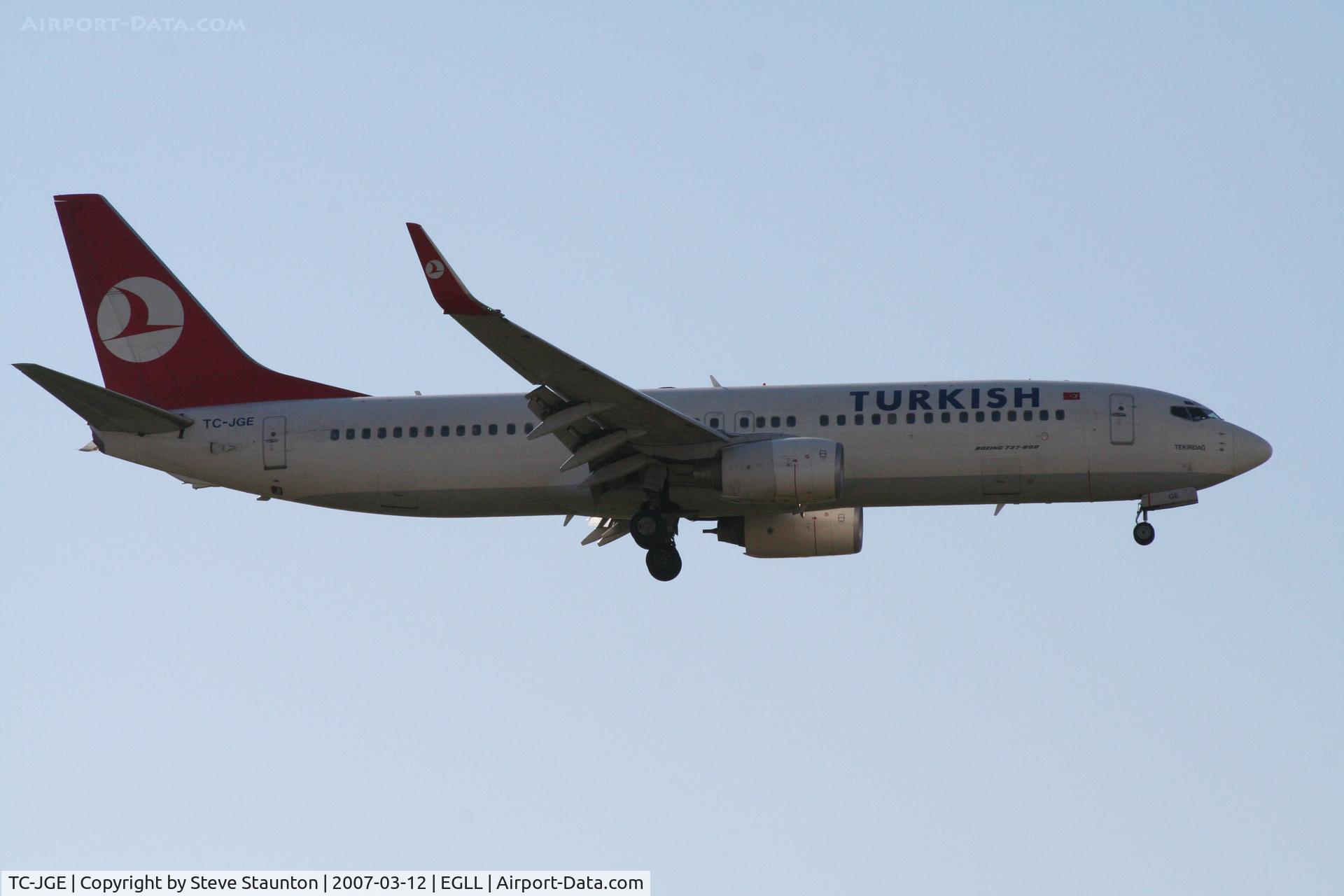 TC-JGE, 2002 Boeing 737-8F2 C/N 29789, Taken at Heathrow Airport March 2007