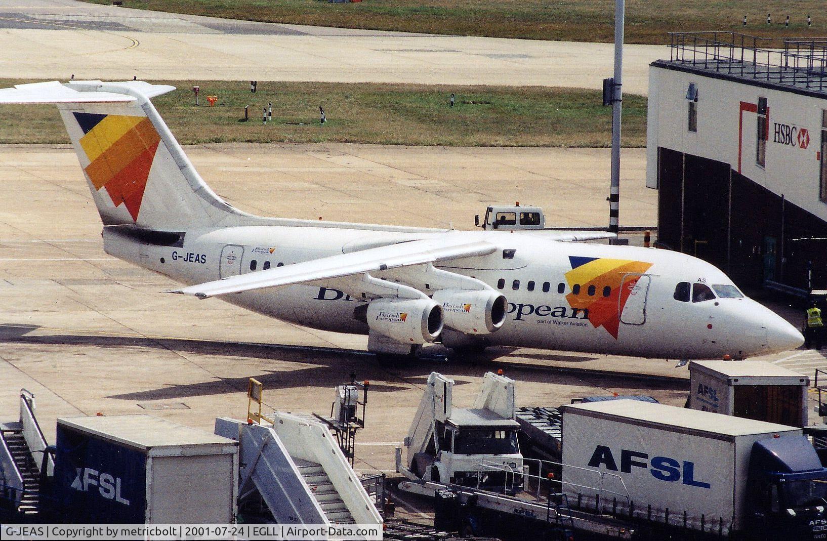 G-JEAS, 1984 British Aerospace BAe.146-200 C/N E2020, taken at London Heathrow.