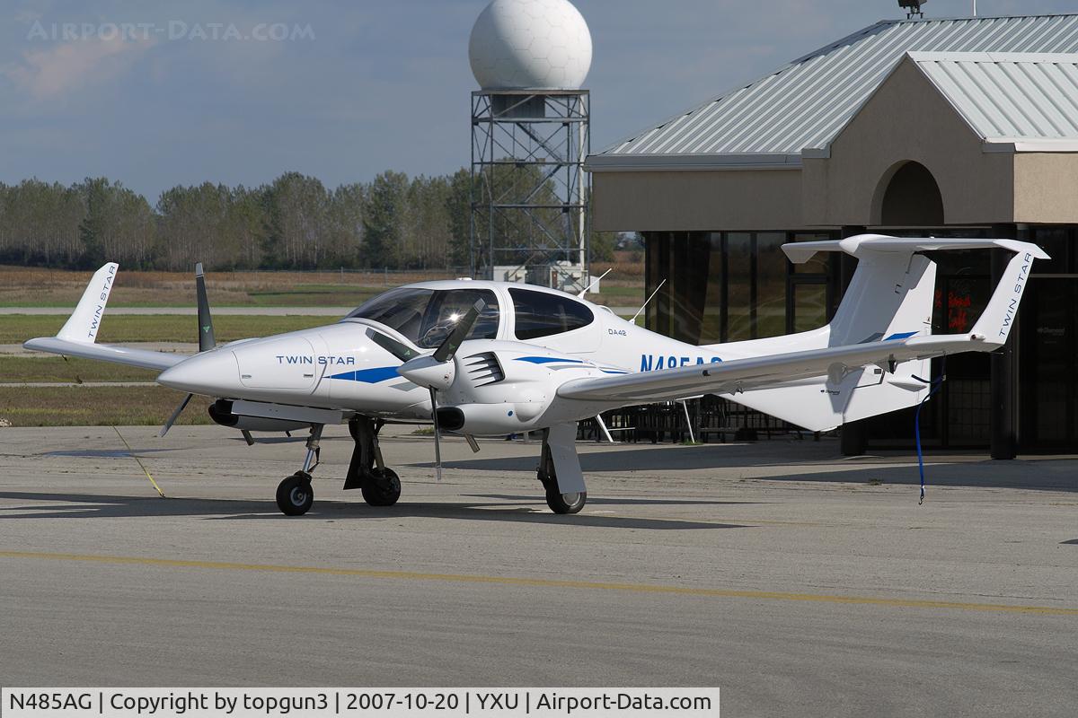 N485AG, 2007 Diamond DA-42 Twin Star C/N 42.AC085, Parked by Katana Kafe.