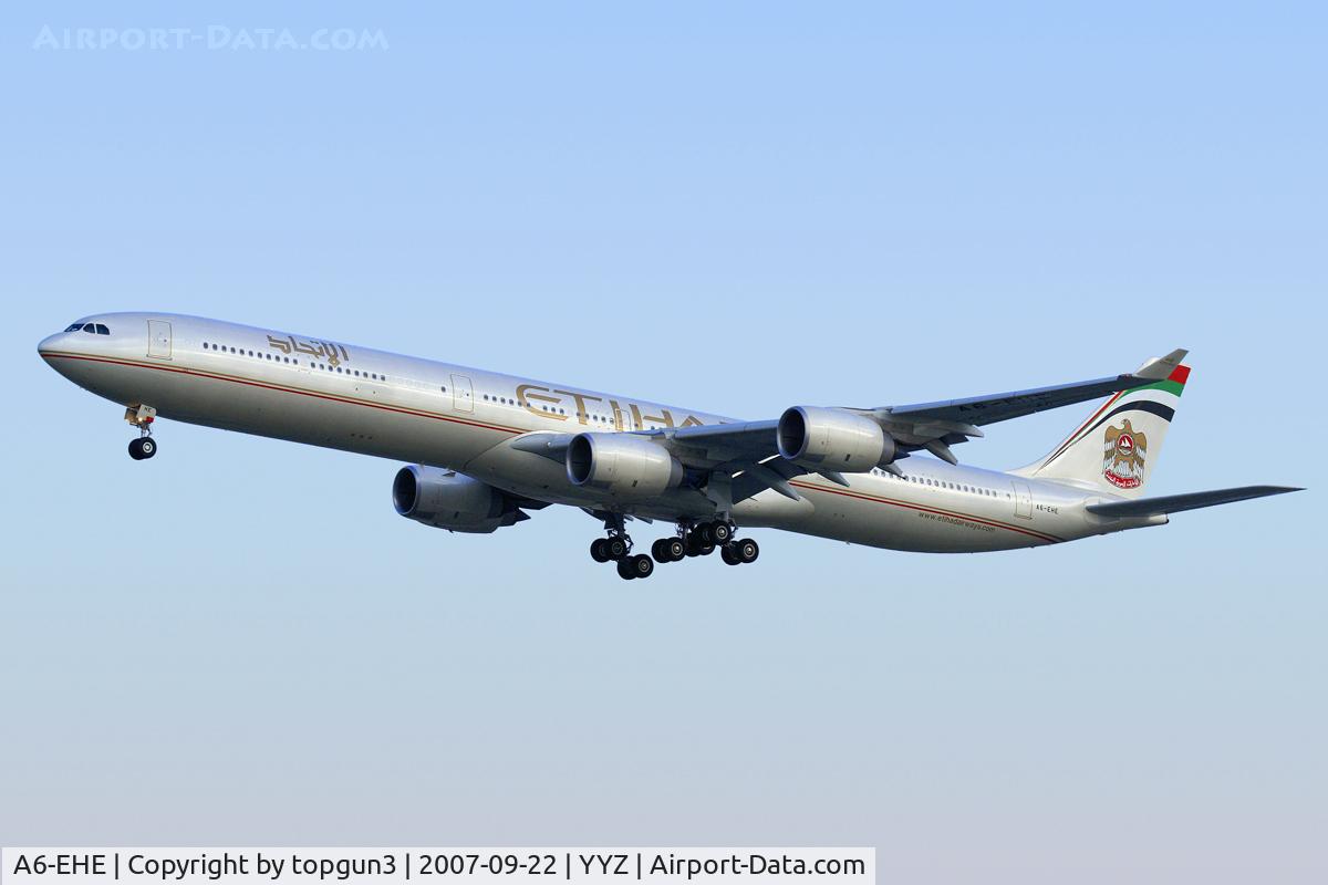 A6-EHE, 2007 Airbus A340-642X C/N 829, Short final for RWY23.