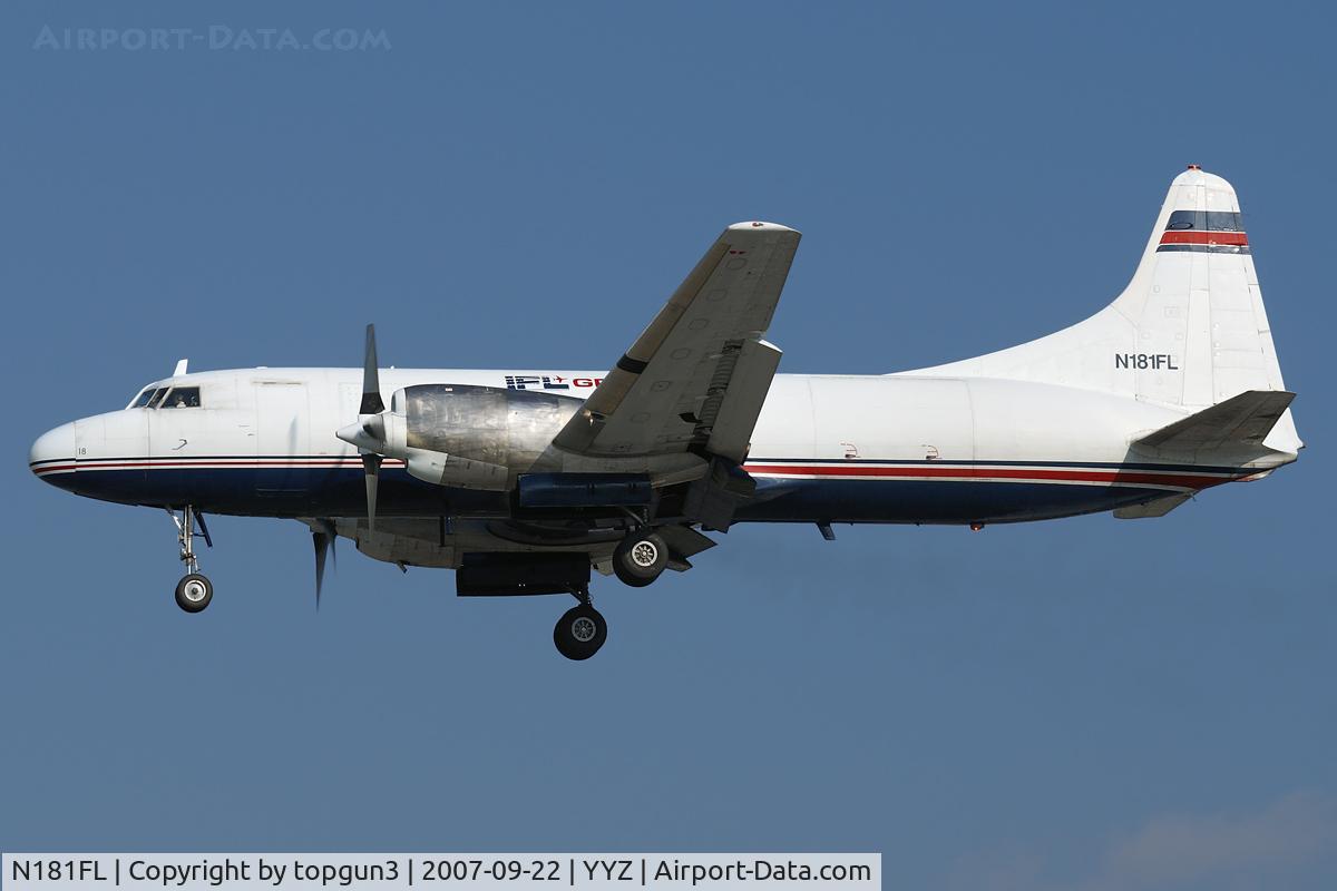 N181FL, 1956 Convair 580 C/N 387, Short final for RWY23.