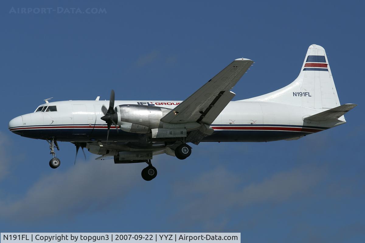 N191FL, 1956 Convair VC-131H Samaritan C/N 326, Short final for RWY23.