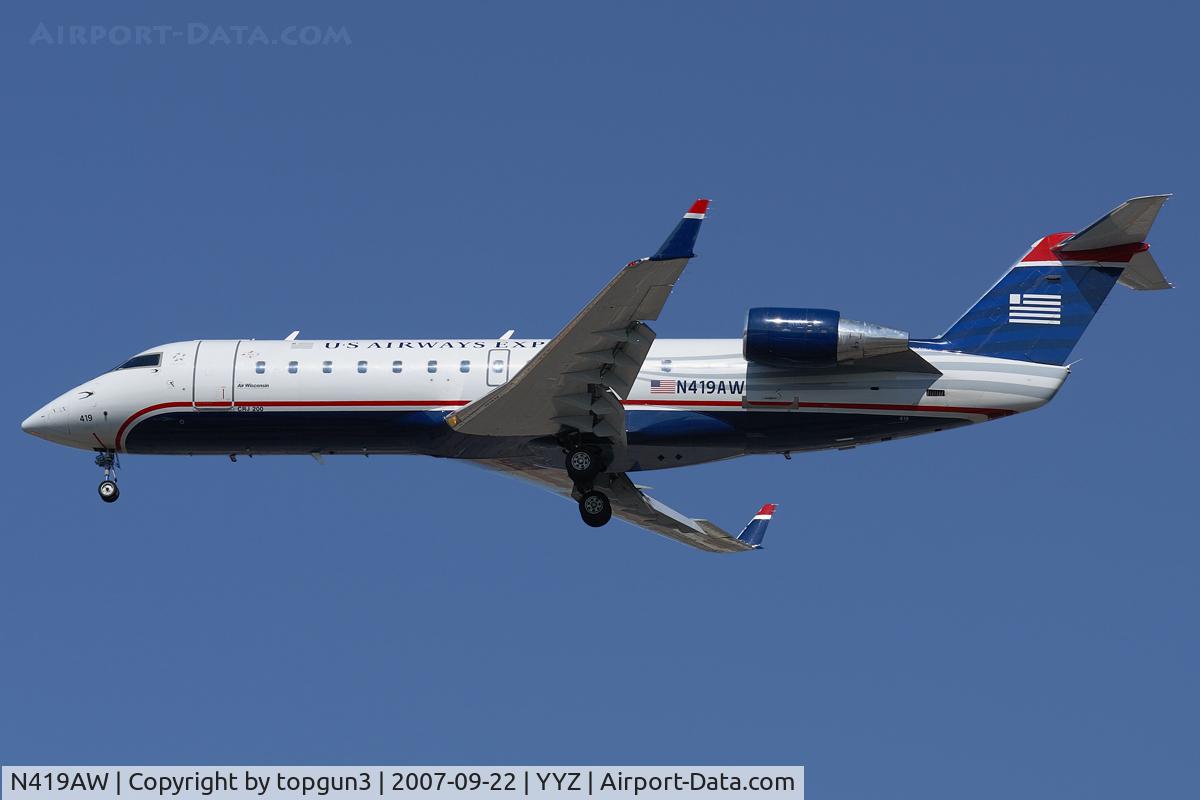 N419AW, 2002 Bombardier CRJ-200LR (CL-600-2B19) C/N 7633, Short final for RWY24R.