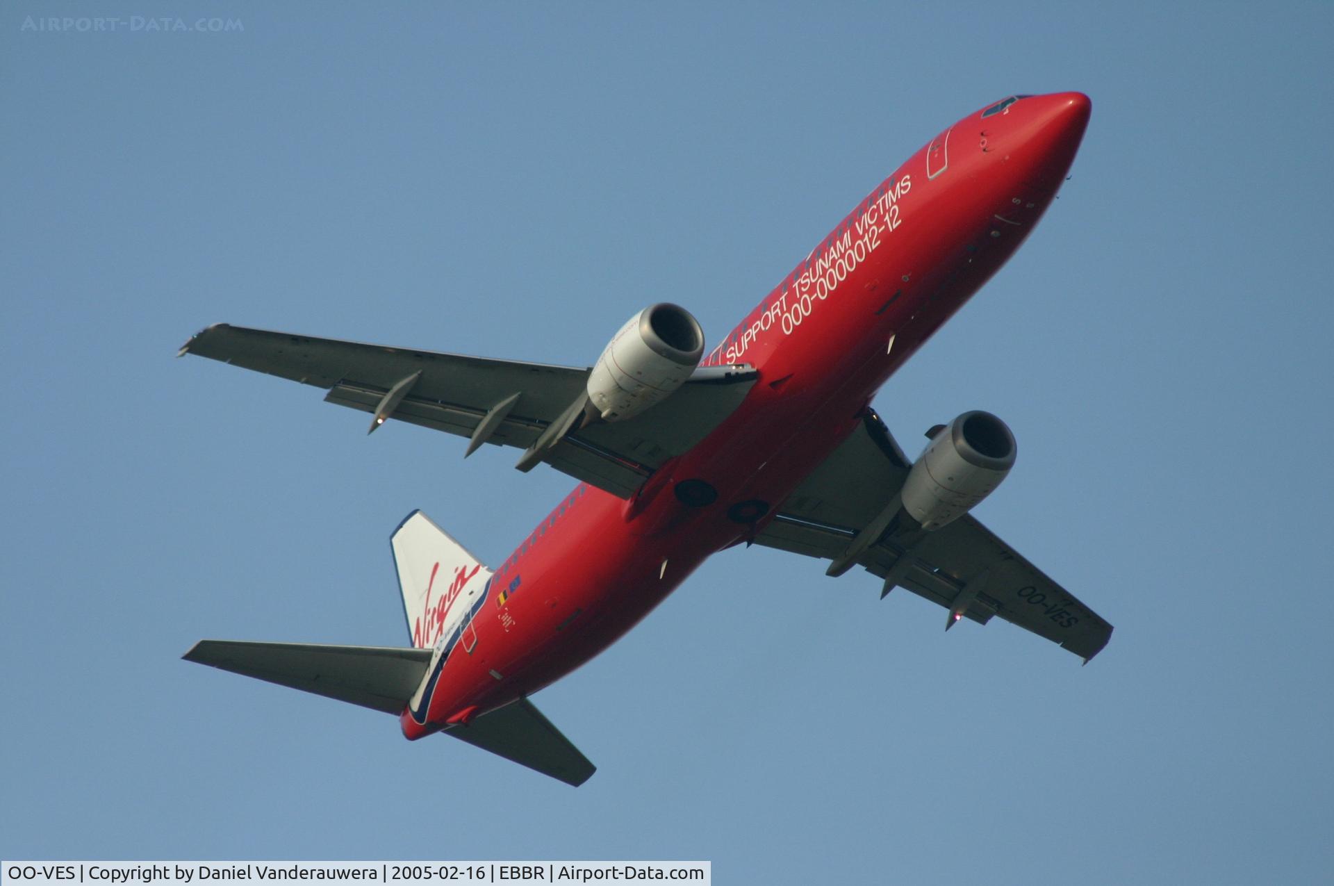 OO-VES, 1996 Boeing 737-43Q C/N 28493, flight TV304 is taking off from rwy 07R