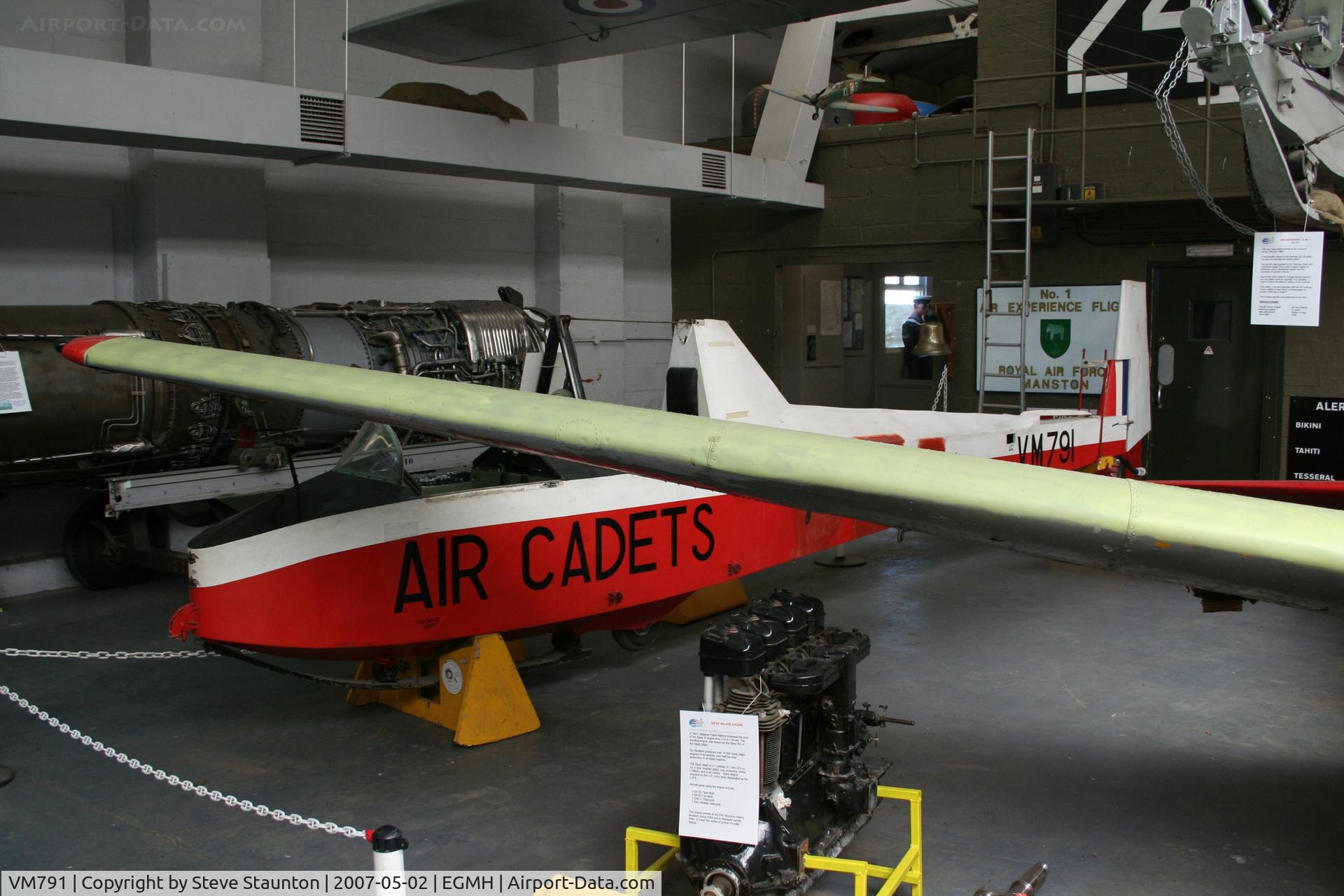 VM791, Slingsby T-31B Cadet TX3 C/N 854, RAF Manston History Museum - Taken May 2007