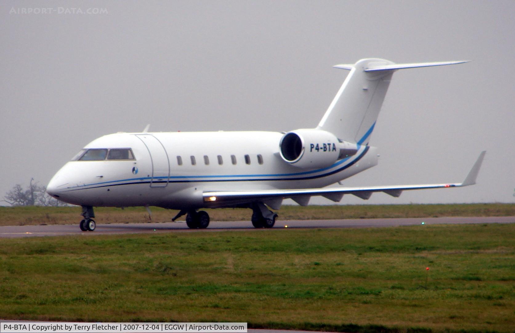 P4-BTA, 2006 Bombardier Challenger 604 (CL-600-2B16) C/N 5649, Aruba regged Challenger taxies in at EGGW