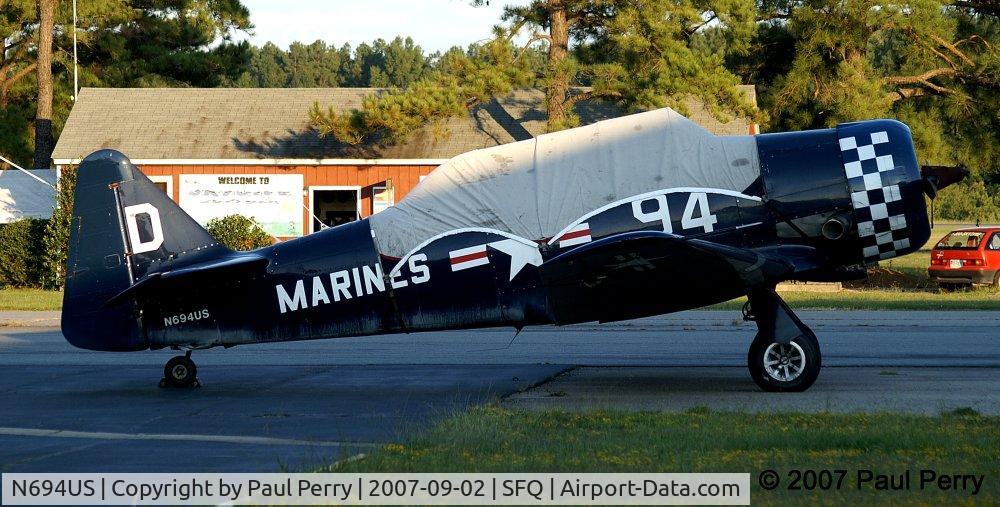 N694US, 1943 North American SNJ-4 Texan C/N 88-13627, If you look close, you can see she has a new-ish rudder