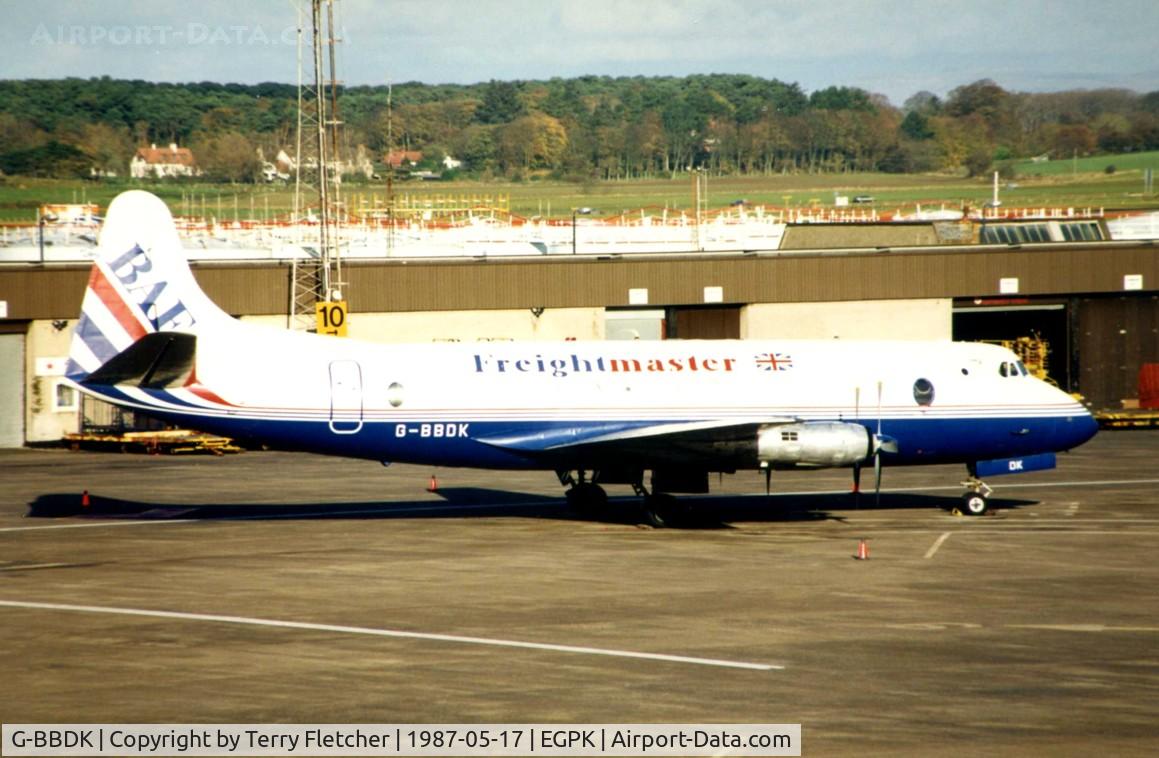 G-BBDK, 1958 Vickers Viscount 808 C/N 291, British Air Ferries operated this Viscount in 1987 - seen here at Prestwick , Scotland