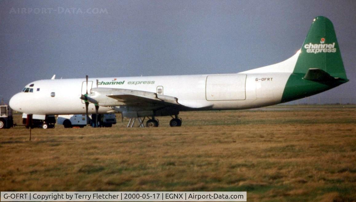 G-OFRT, 1959 Lockheed L-188C(F) Electra C/N 1075, Channel Express operated this Lockheed Electra in this scheme in 2000