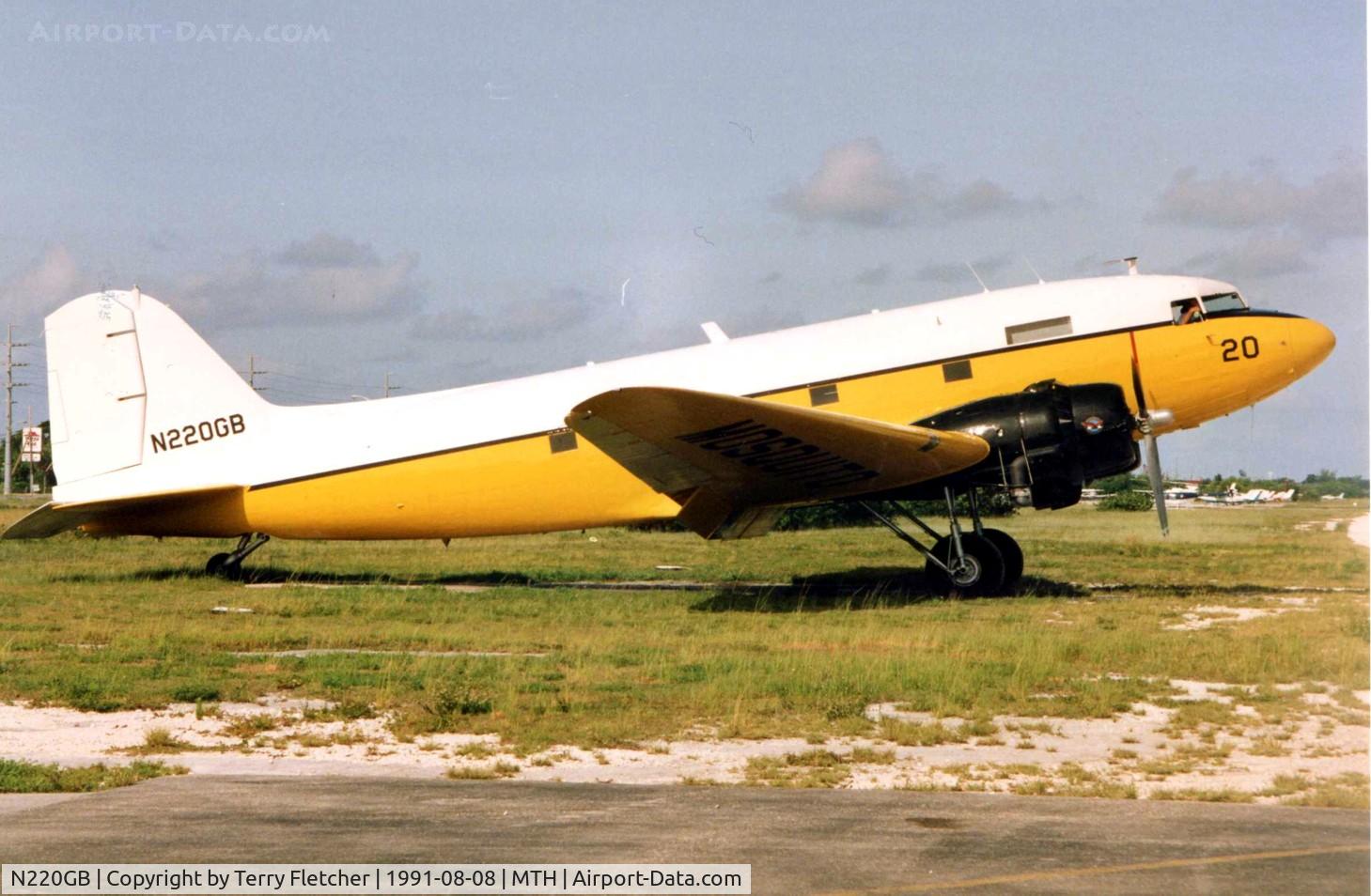 N220GB, 1942 Douglas DC3C 1830-94 C/N 4438, This DC3 sprayer was part of the Florida Mosquito Control when photographed at Marathon FL in 1991
