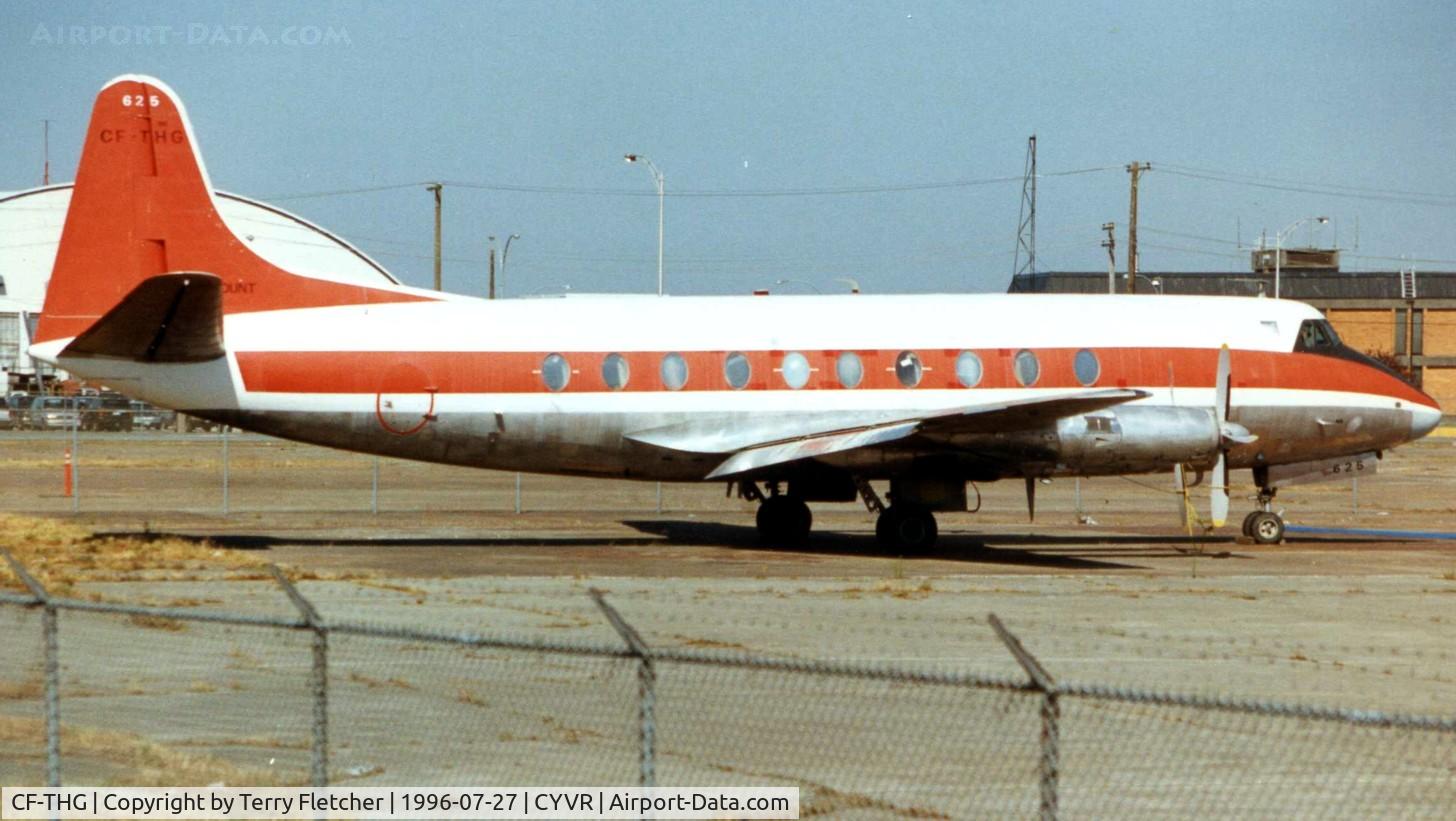 CF-THG, 1957 Vickers Viscount 757 C/N 224, Photographed here in 1996 this Viscount with its old style Canadian registration was in the Vancouver storage area for many years