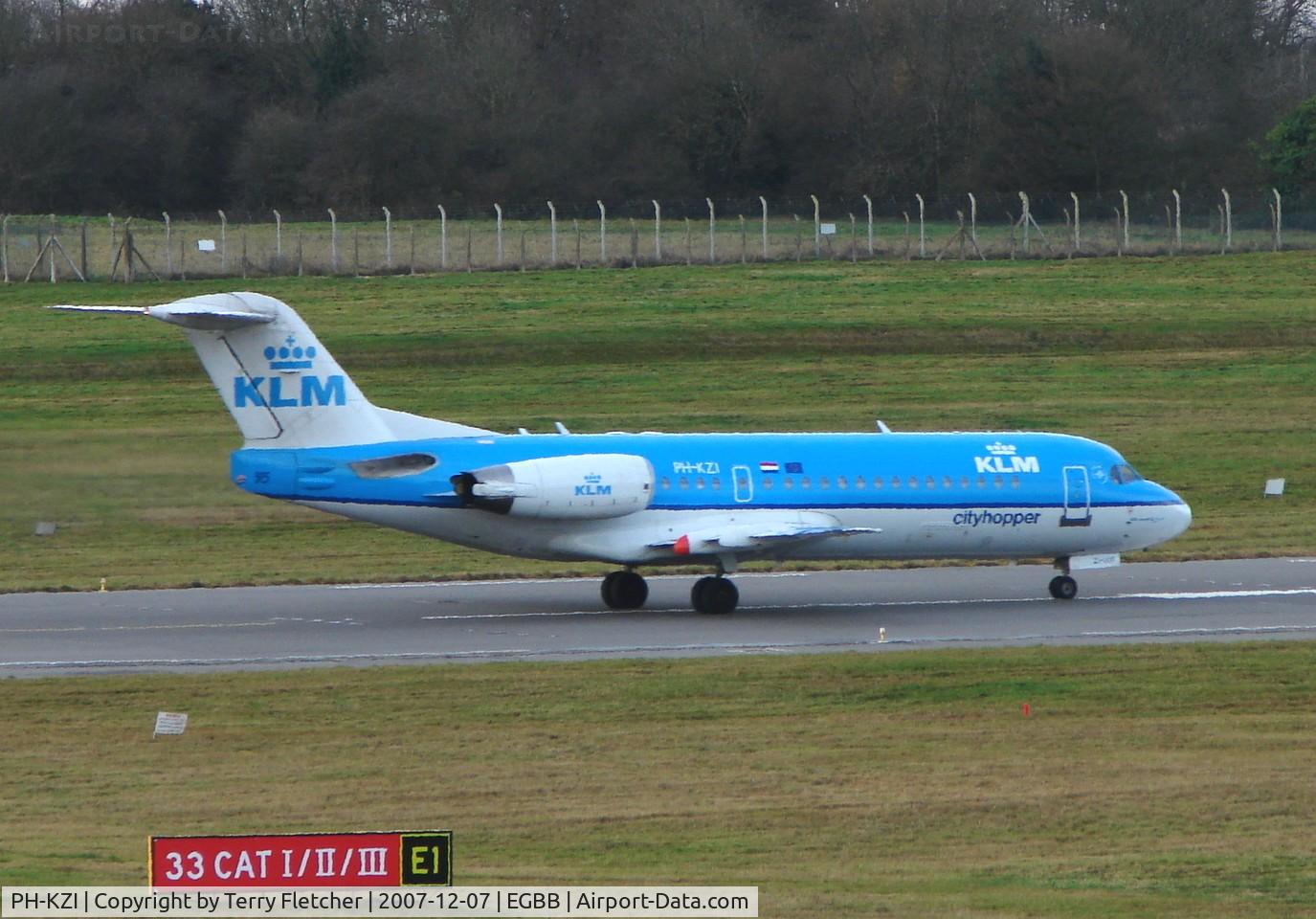 PH-KZI, 1997 Fokker 70 (F-28-0070) C/N 11579, KLM Cityhopper Fk70 at Birmingham International on 7th Dec 2007