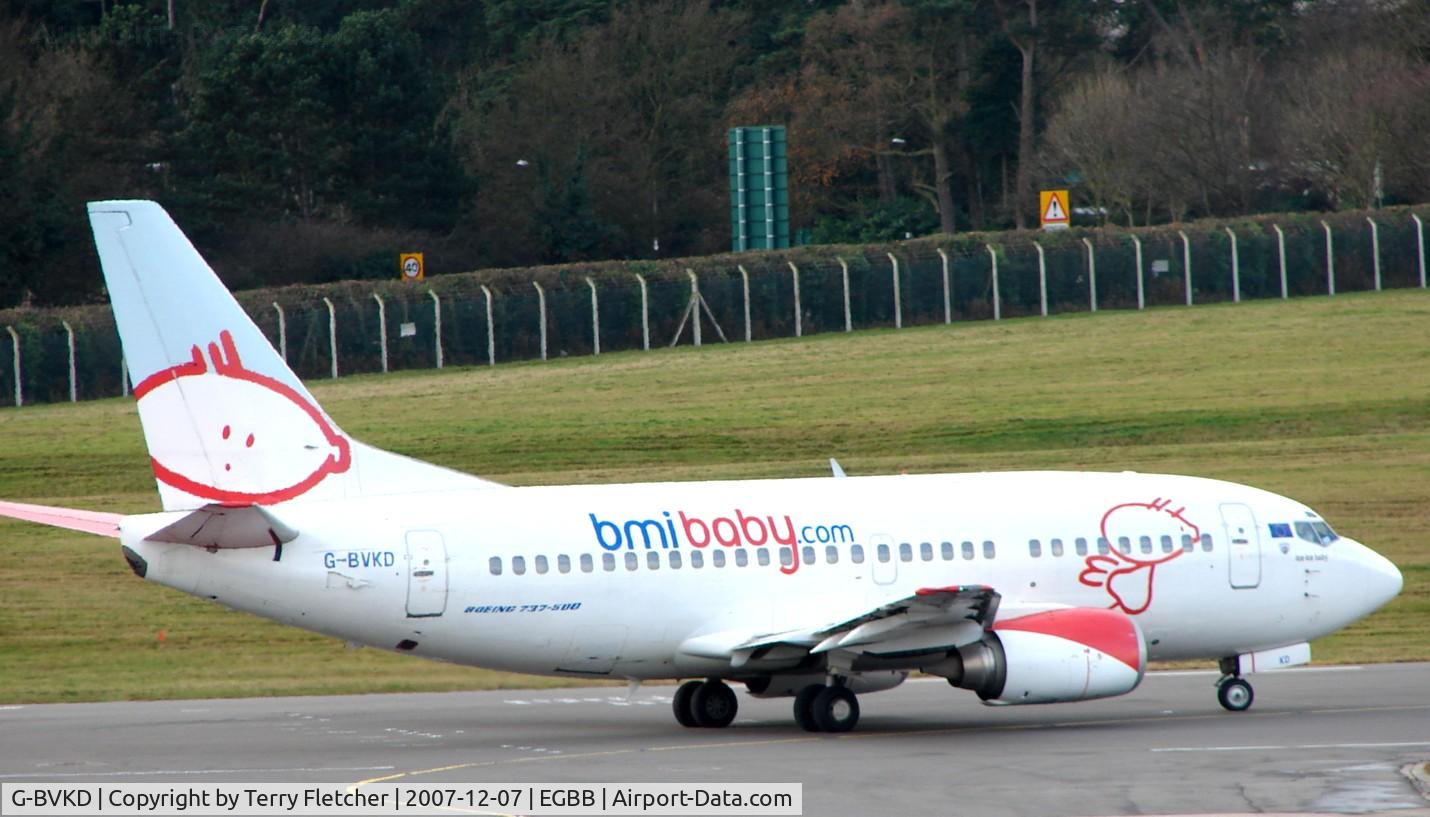 G-BVKD, 1992 Boeing 737-59D C/N 26421, BMI Baby B737 prepares to depart from Birmingham International on 7th Dec 2007