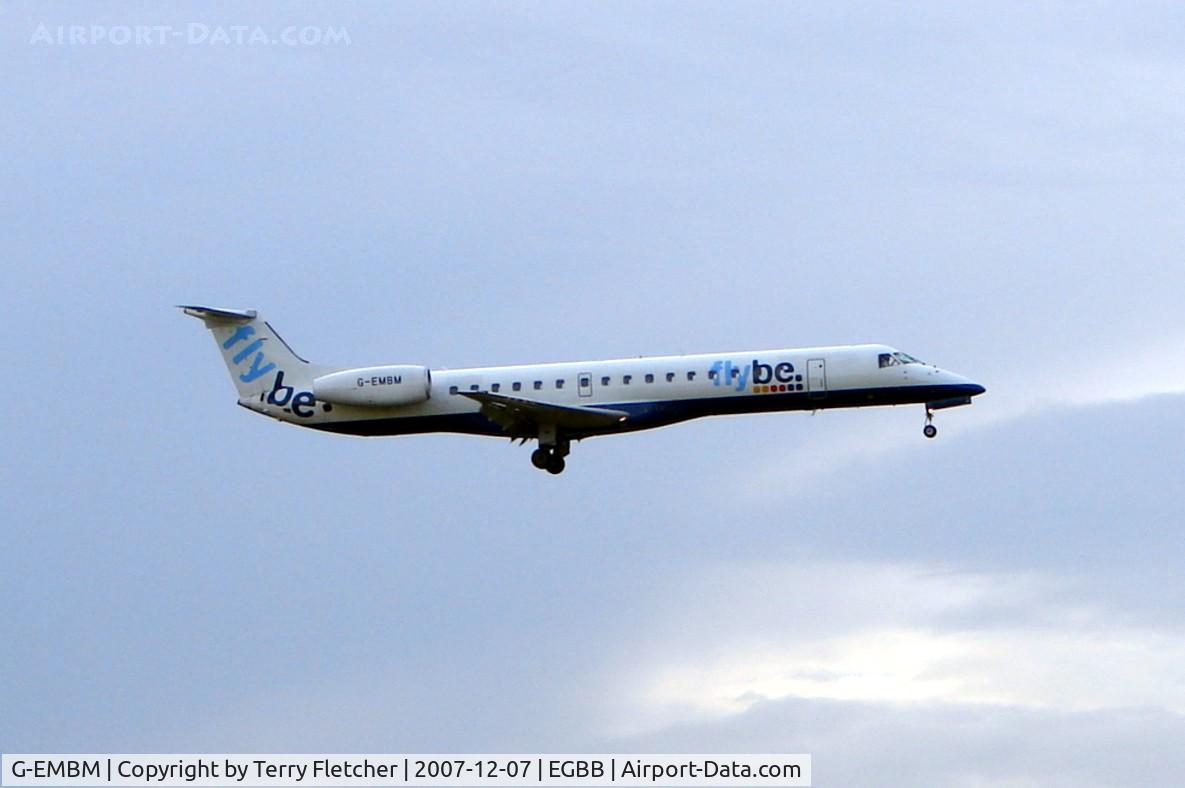 G-EMBM, 1999 Embraer EMB-145EU (ERJ-145EU) C/N 145196, Flybe Emb 145 lands at Birmingham International on 7th Dec 2007