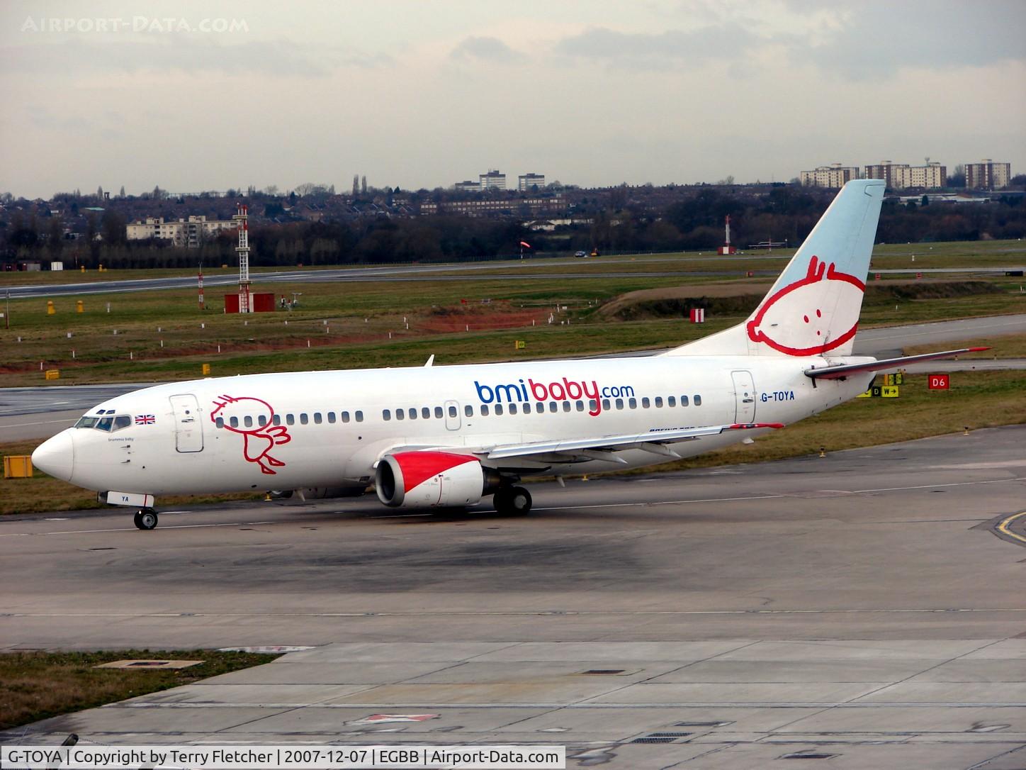 G-TOYA, 1994 Boeing 737-3Q8 C/N 26310, Taxying to the holding point for departure at Birmingham International on 7th Dec 2007