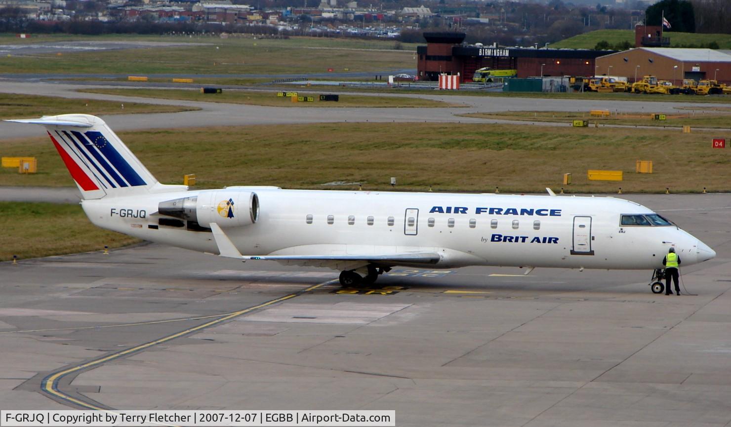 F-GRJQ, 1999 Canadair CRJ-100ER (CL-600-2B19) C/N 7321, Brit Air CLRJ  prepares for departure at Birmingham International on 7th Dec 2007