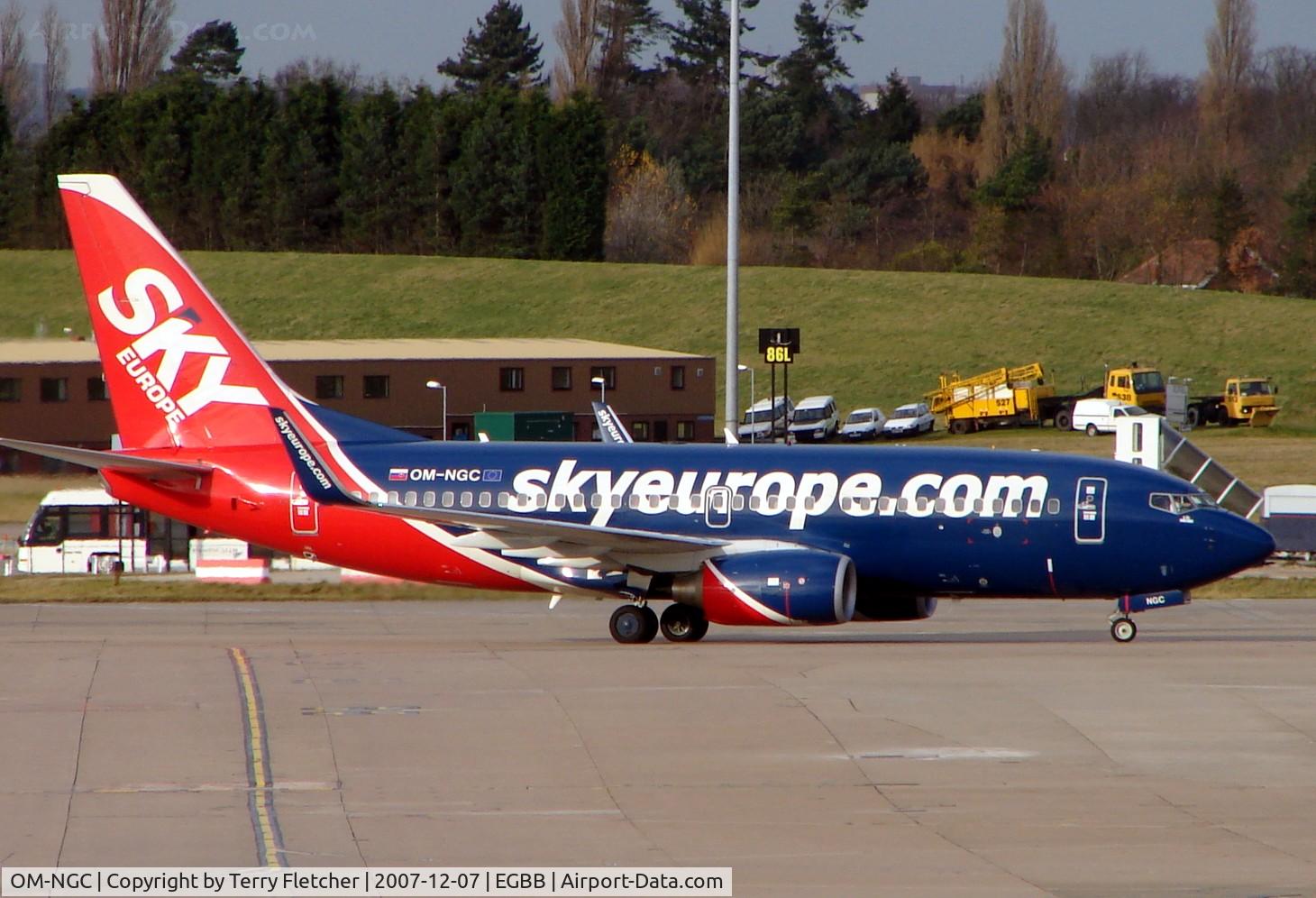 OM-NGC, 2006 Boeing 737-76N C/N 32696, Sky Europe's colourful B737-700 taxies in at BHX