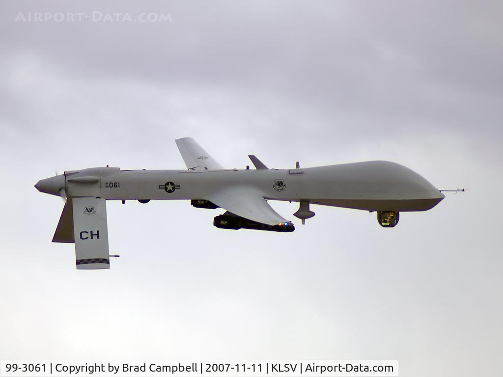 99-3061, General Atomics MQ-1B Predator Predator C/N P-031, USAF - Air Force / The MQ-1 Predator is a system, not just an aircraft. A fully operational system consists of four aircraft (with sensors), a ground control station, a Predator Primary Satellite Link, and approximately 55 personnel for deployed 24-hour o