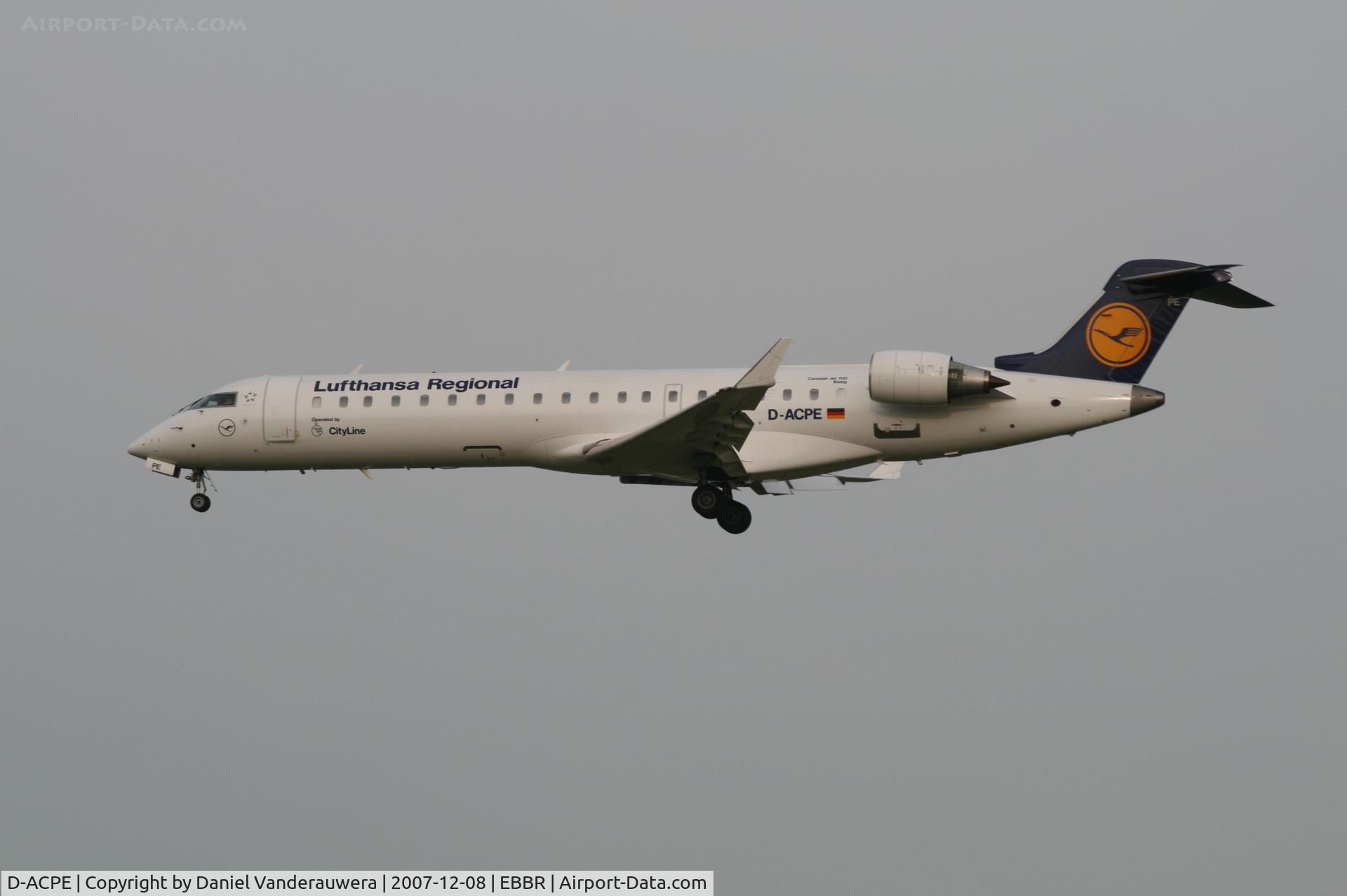 D-ACPE, 2001 Bombardier CRJ-701ER (CL-600-2C10) Regional Jet C/N 10027, arrival of flight LH4602 to rwy 25L