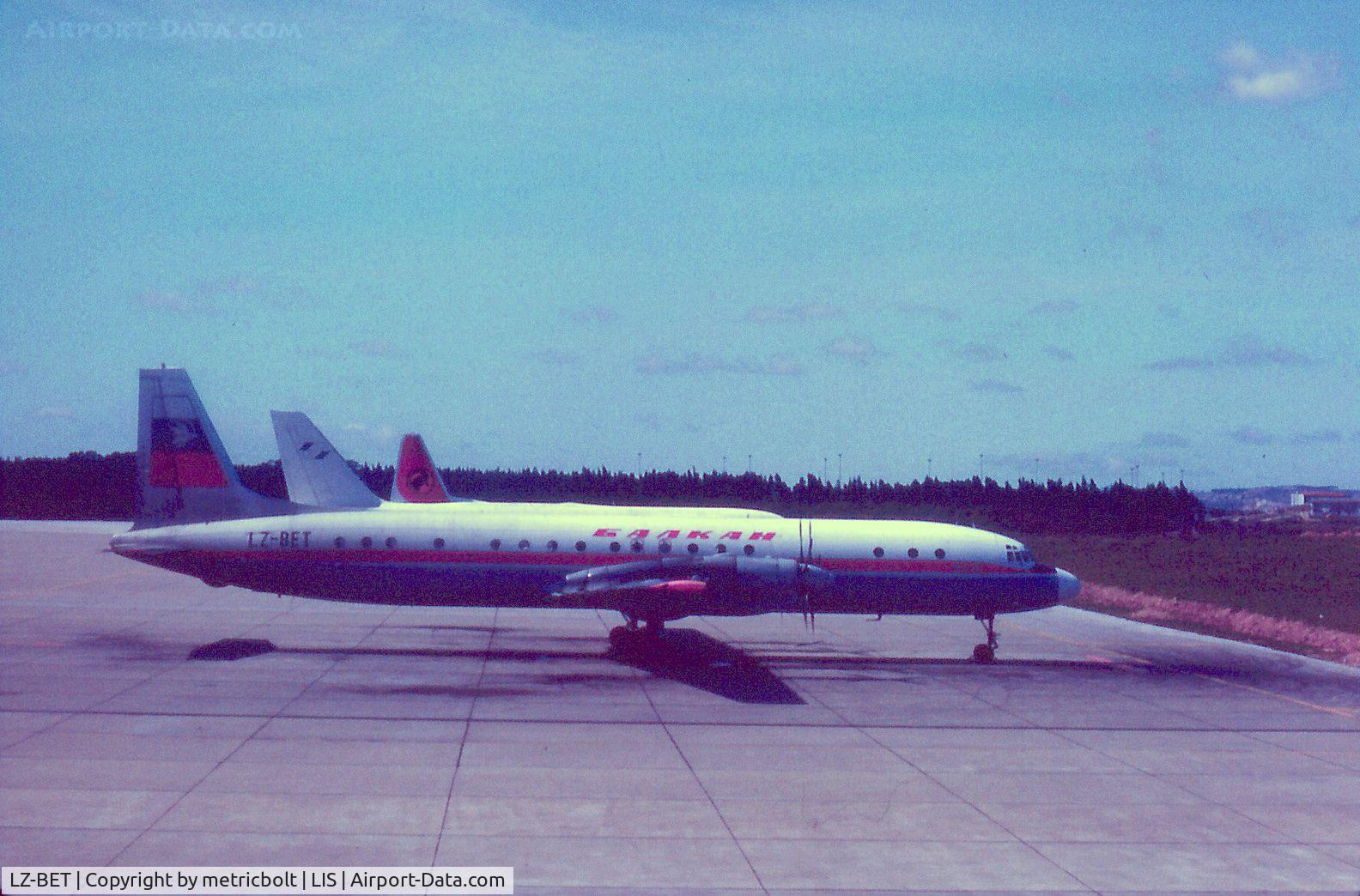 LZ-BET, 1966 Ilyushin IL-18D C/N 186008904, Balkan Airlines IL-18D at Lisbon,early 1980s