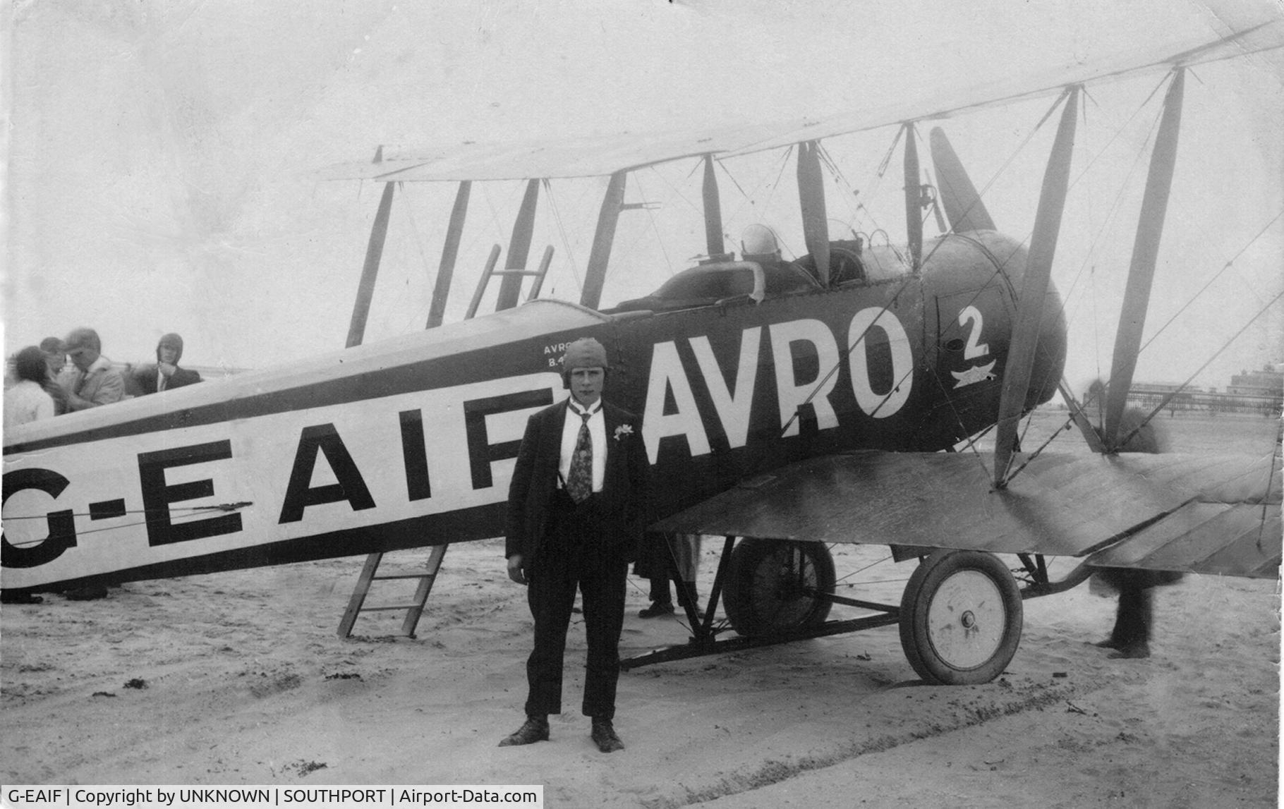G-EAIF, Avro 536 C/N B4, MY FATHER STANDING ALONGSIDE G-EAIF AVRO- J.C. WHALLEY
