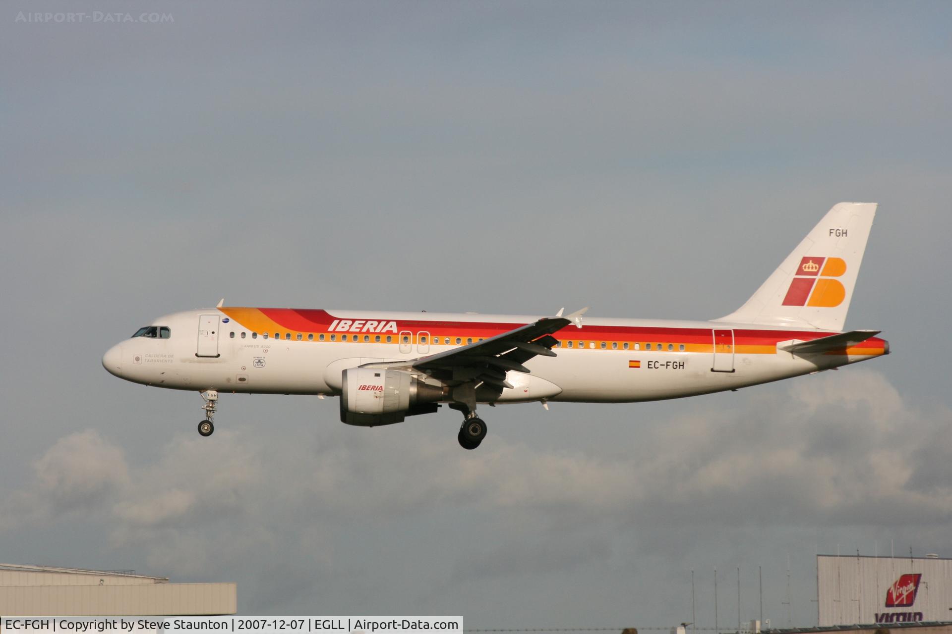 EC-FGH, 1991 Airbus A320-211 C/N 0223, Taken at Heathrow Airport 07 December 2007