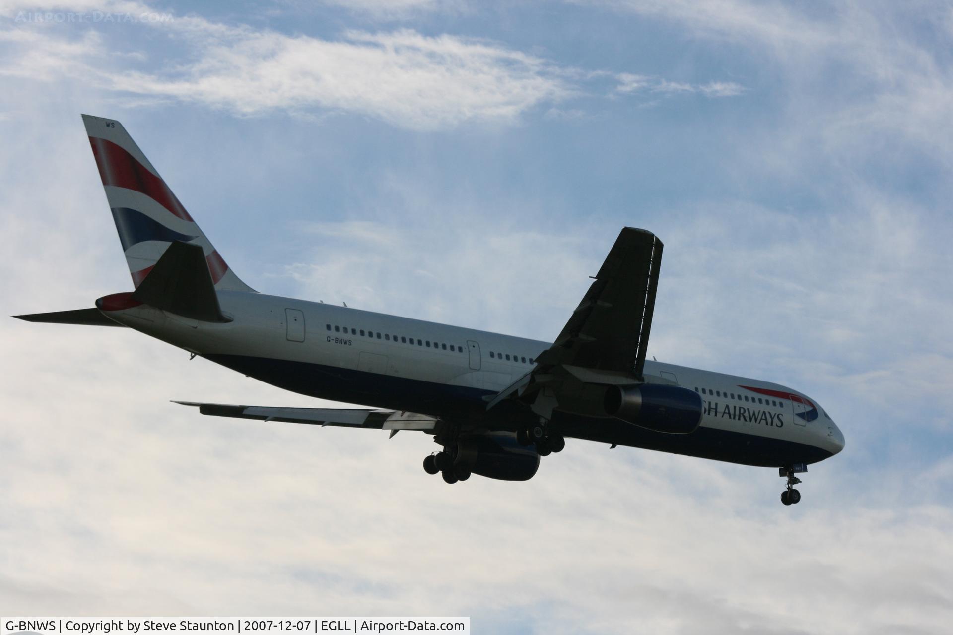 G-BNWS, 1992 Boeing 767-336 C/N 25826, Taken at Heathrow Airport 07 December 2007