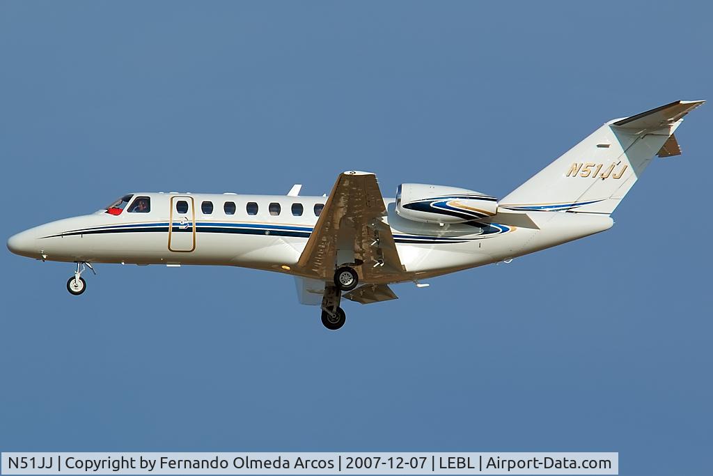 N51JJ, 2006 Cessna 525B CitationJet CJ3 C/N 525B0068, landing at Barcelona Airport