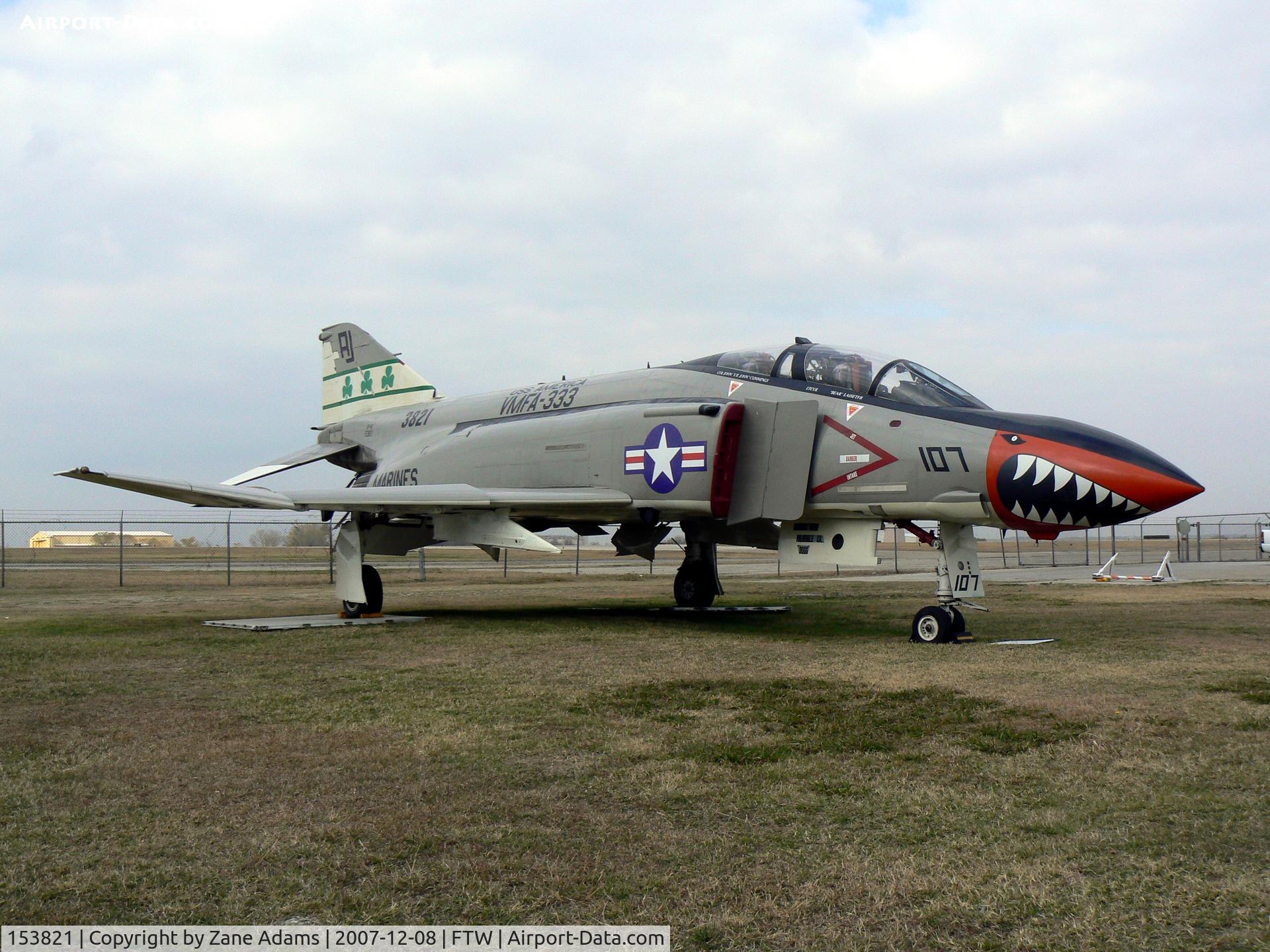 153821, McDonnell QF-4S Phantom II C/N 2135, F-4J-30-MC PhantomII at OV-10 Bronco Museum / Vintage Flying Museum, Ft. Worth, TX this aricraft ended it's service as QF-4S Drone at Point Mugu, CA. It survived the missle range and now is on display. Painted as drone on left side and VMFA333 on right.