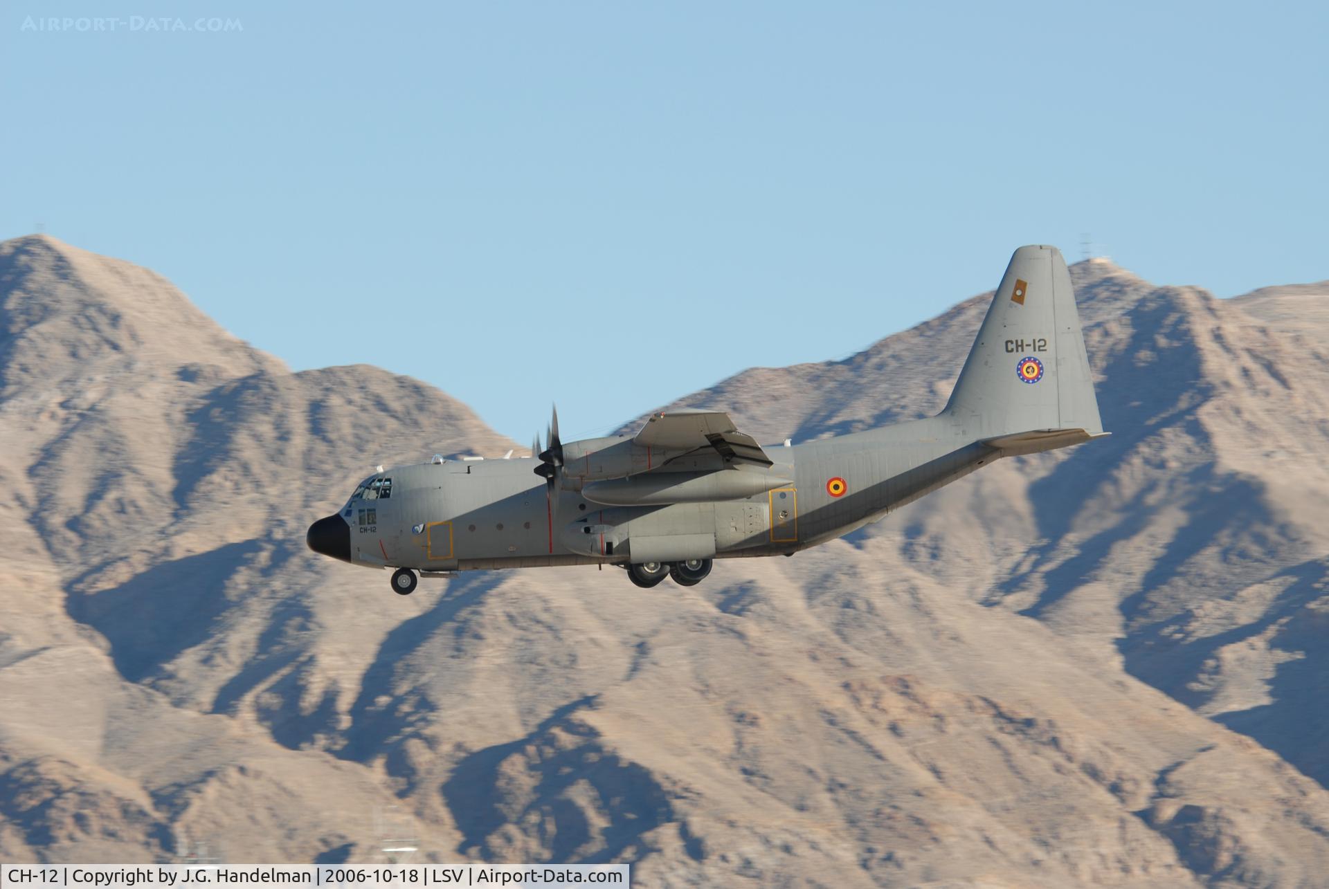 CH-12, 1971 Lockheed C-130H Hercules C/N 382-4483, Belgian A.F. C-130H landing at Nellis AFB NV