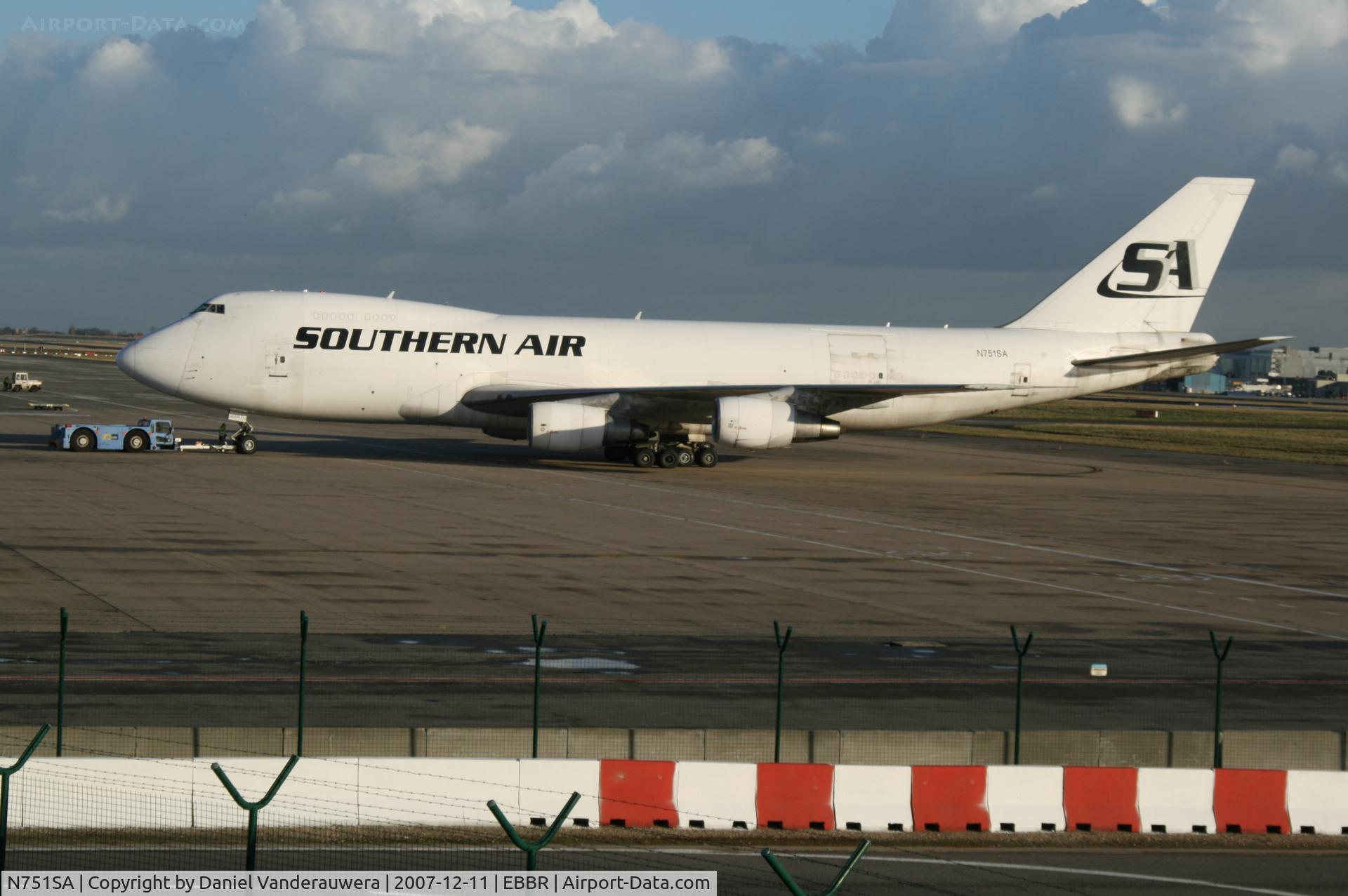 N751SA, 1981 Boeing 747-228F C/N 22678, pushed back to take off on rwy 25R