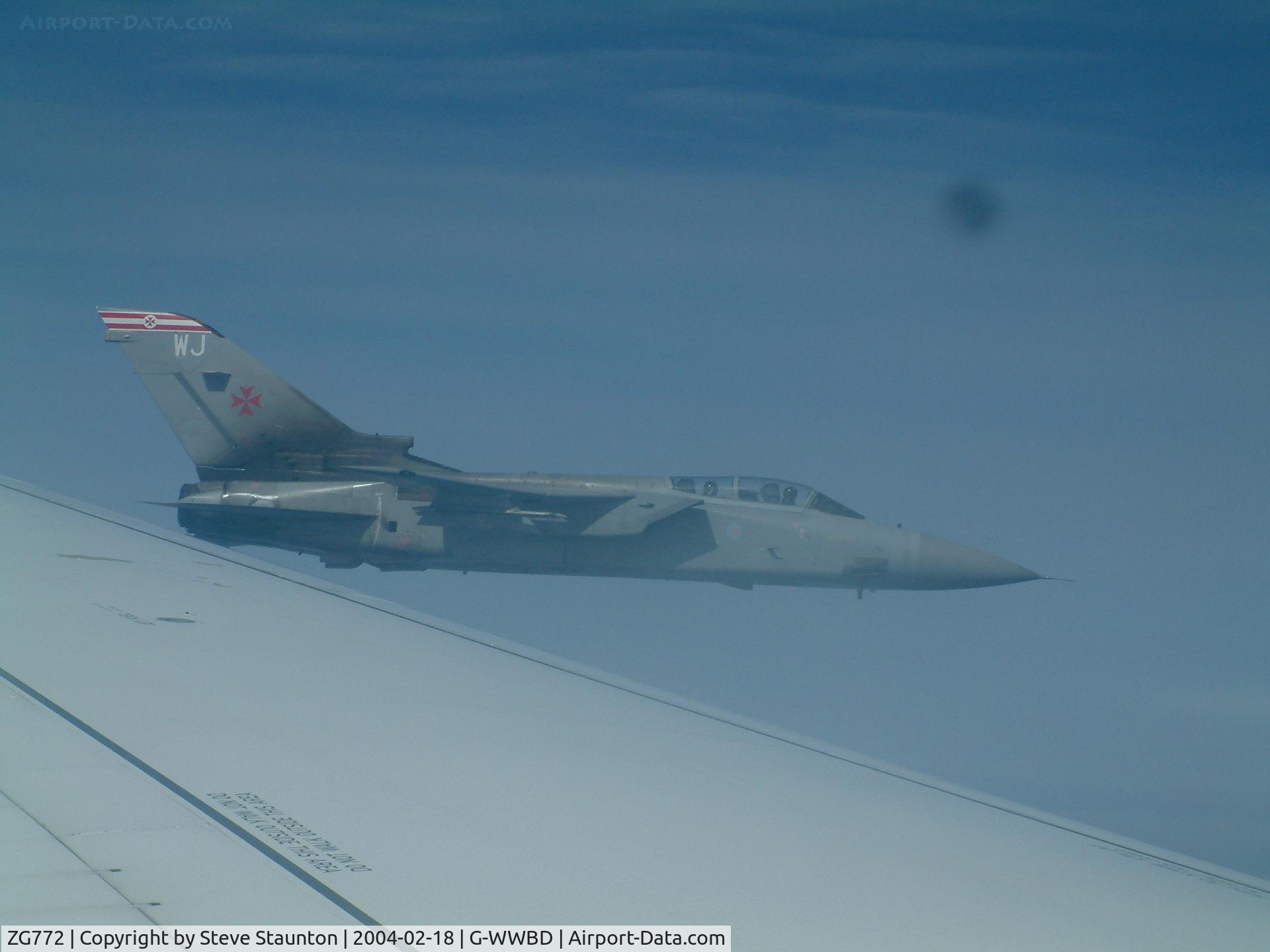 ZG772, Panavia Tornado F.3 C/N 899/AS137/3443, Taken from inside Airbus A330 G-WWBD on arrival to the Falkland Islands 18th February 2004