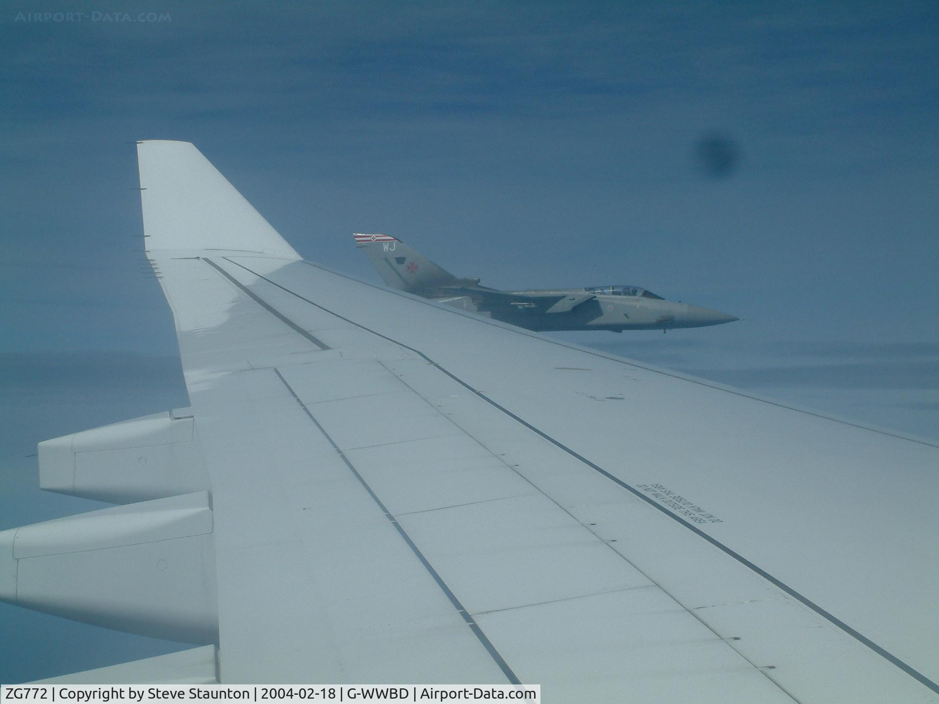 ZG772, Panavia Tornado F.3 C/N 899/AS137/3443, Taken from inside Airbus A330 G-WWBD on arrival to the Falkland Islands 18th February 2004