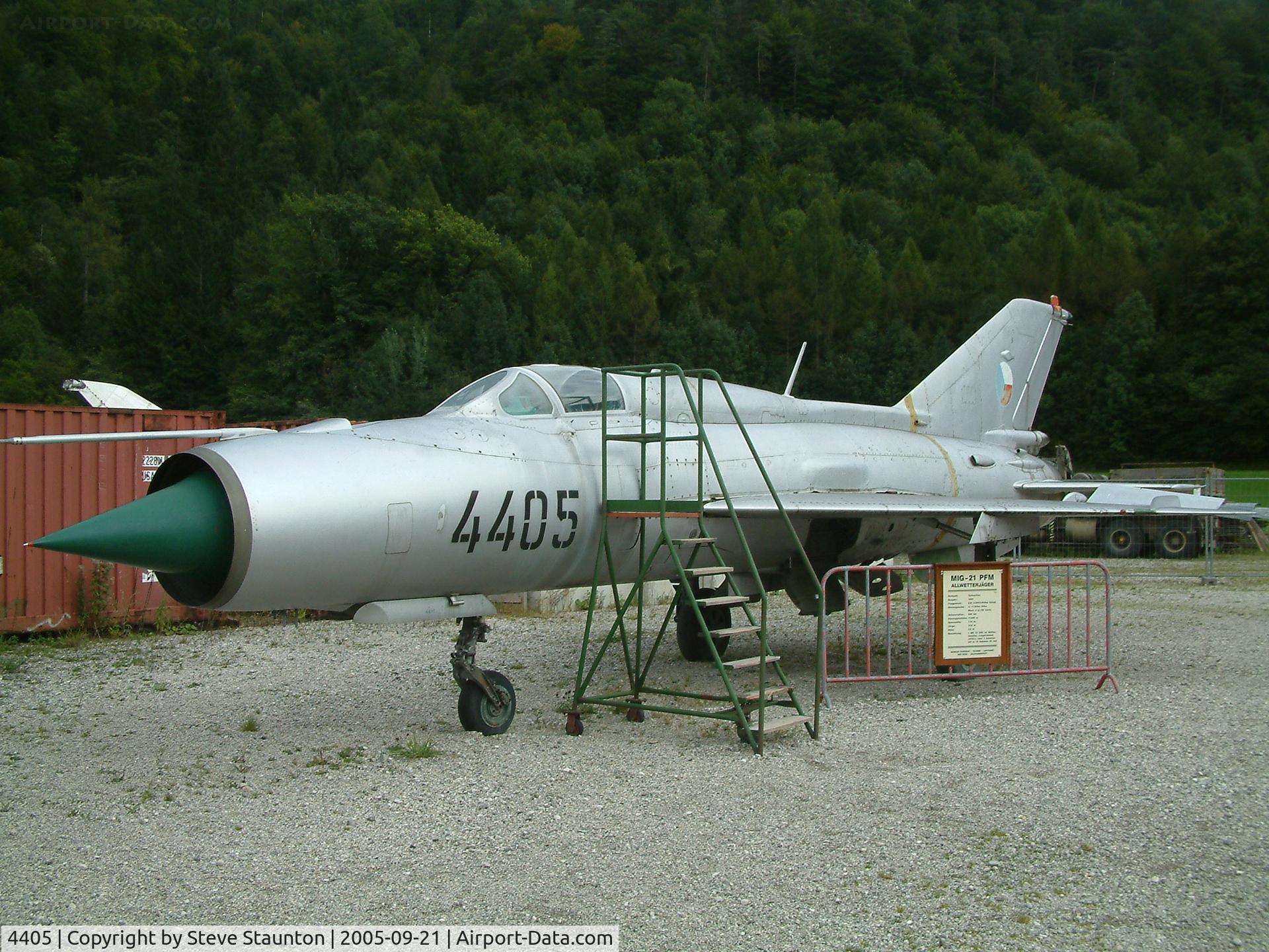 4405, Mikoyan-Gurevich MiG-21PFM C/N 764405, Taken at Bad Ischl Museum, Austria 21st September 2005